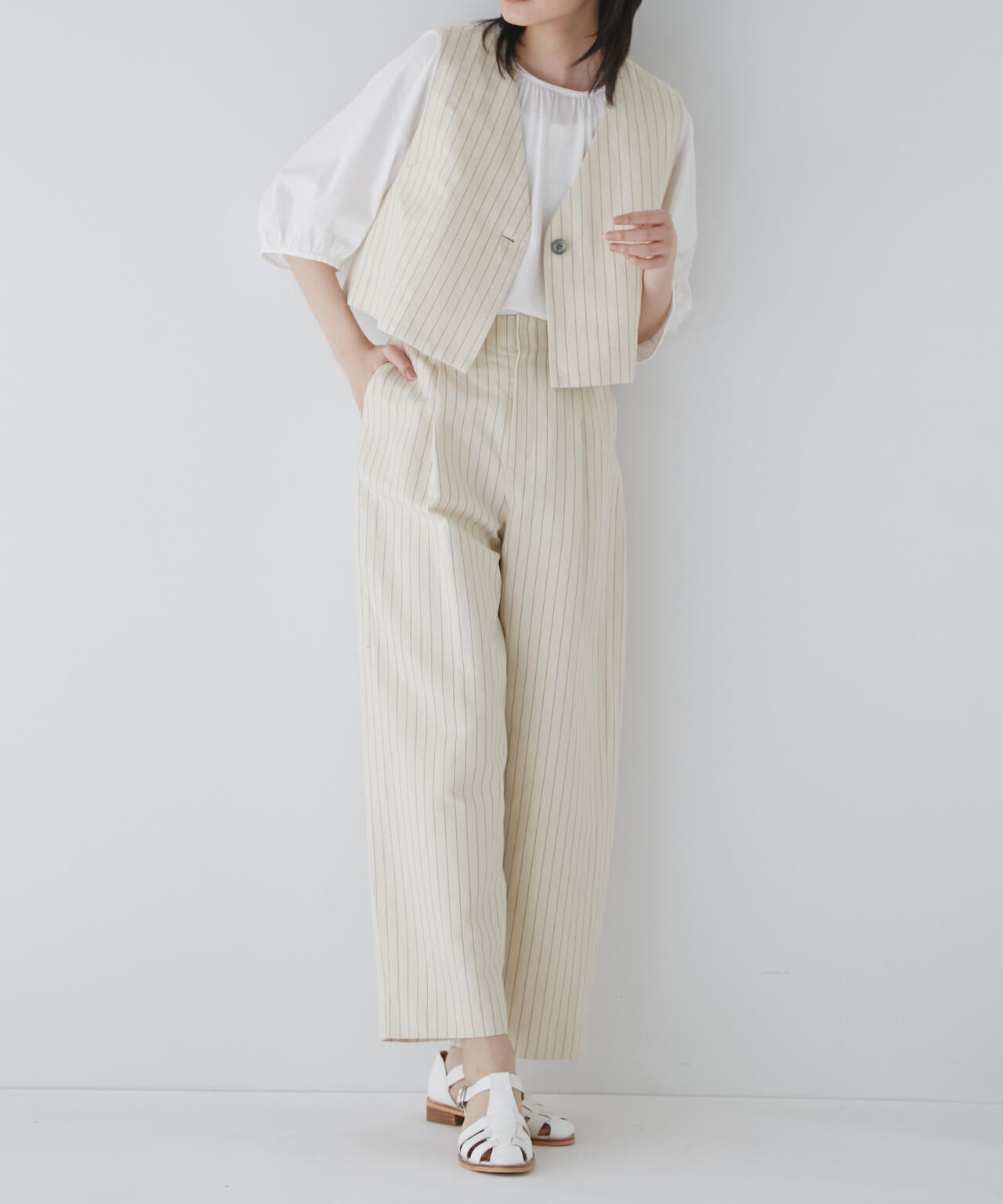 綿麻ストライプジレ