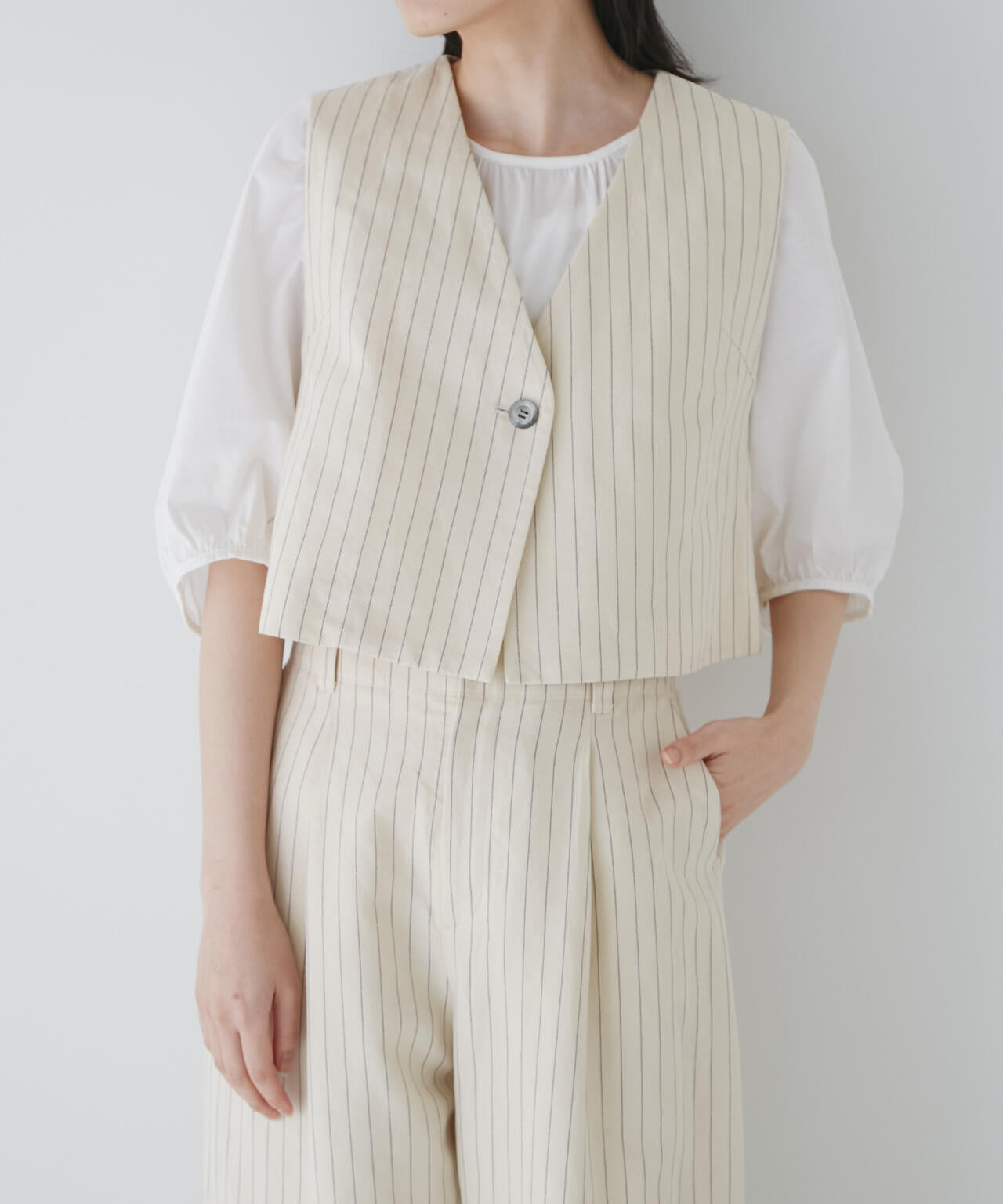 綿麻ストライプジレ