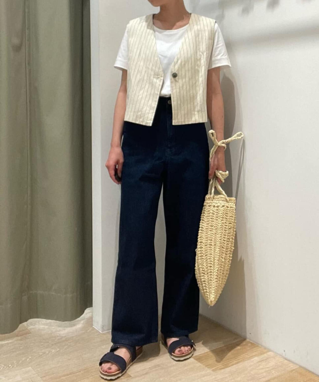 綿麻ストライプジレ