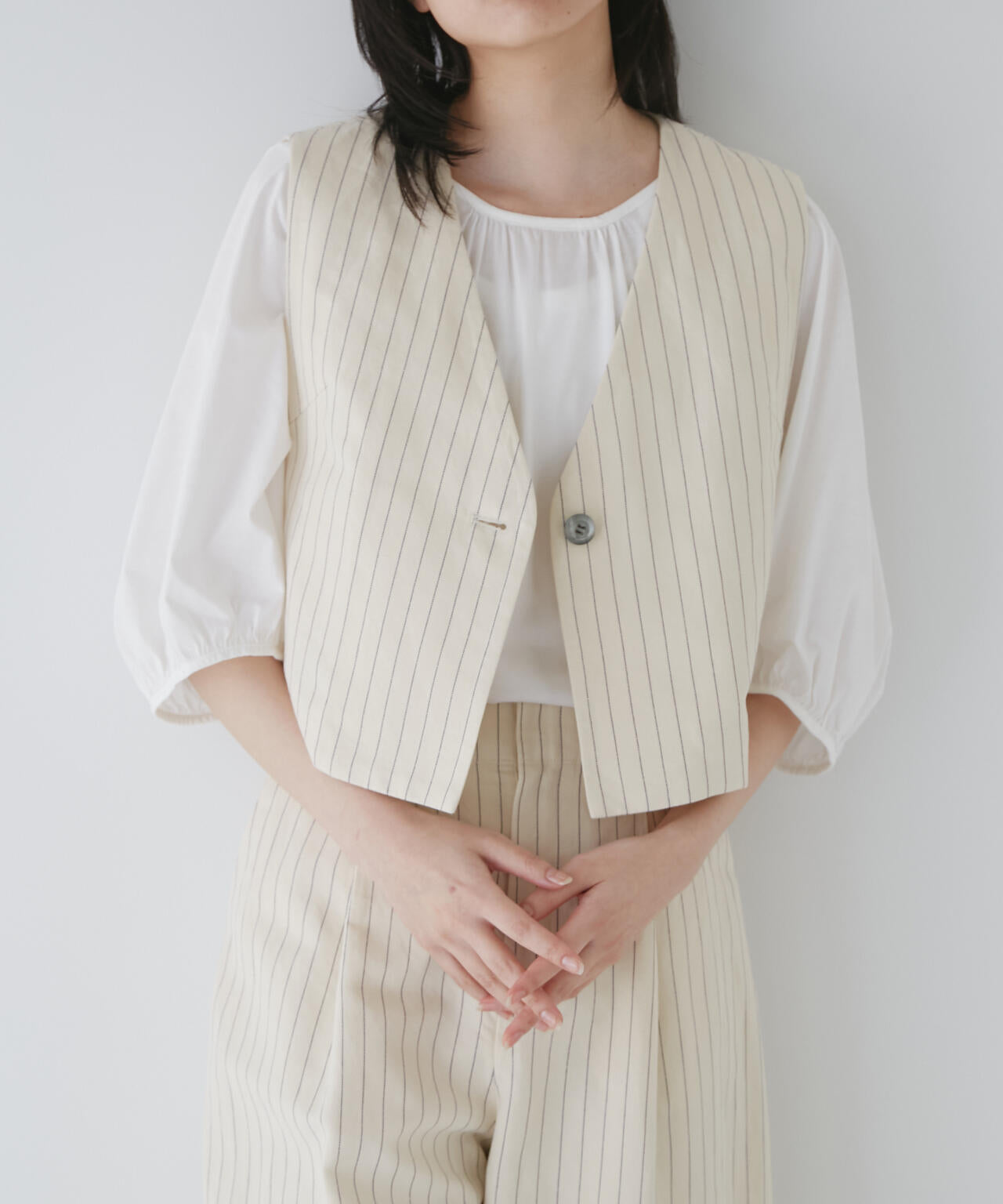 綿麻ストライプジレ
