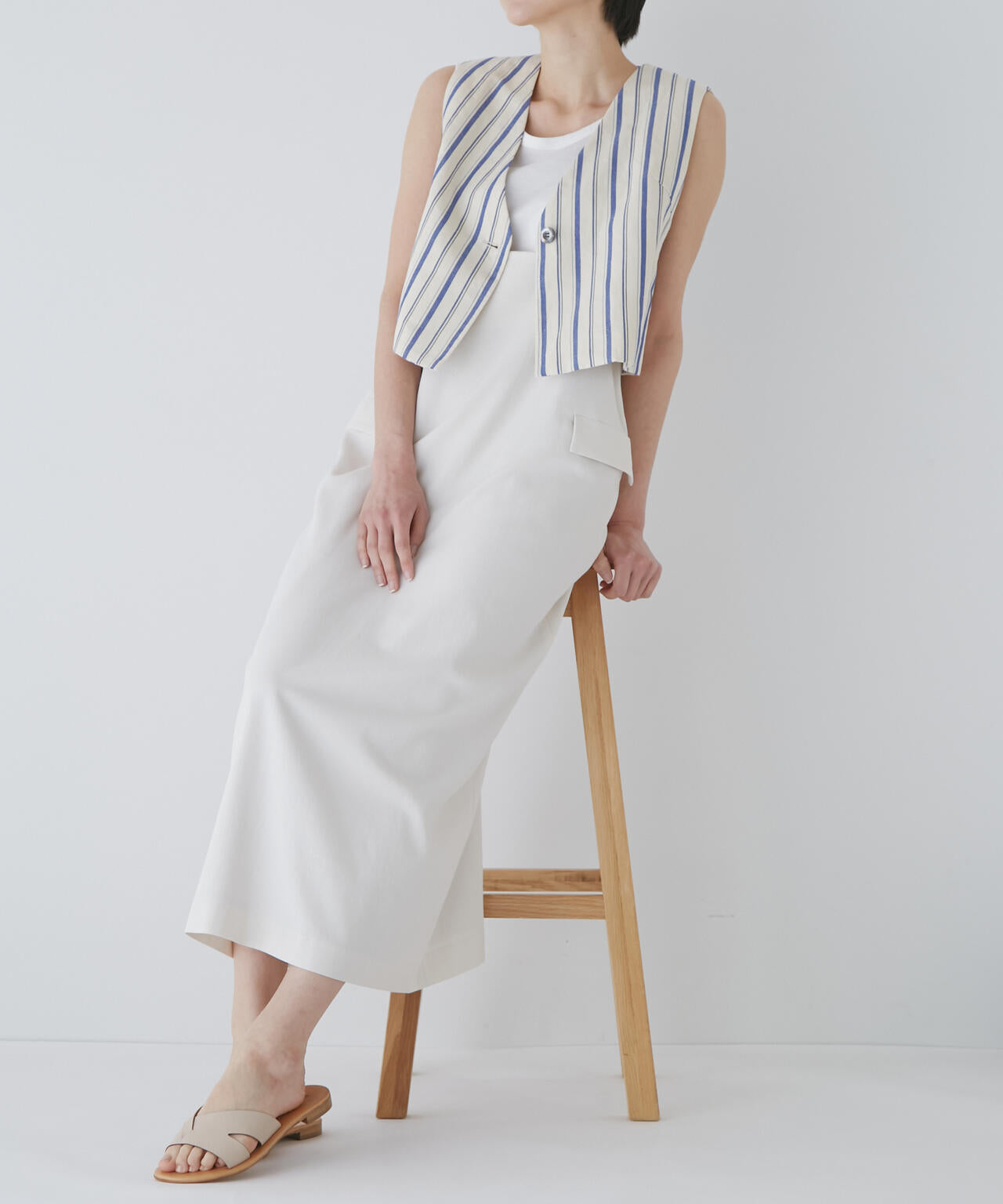 綿麻ストライプジレ