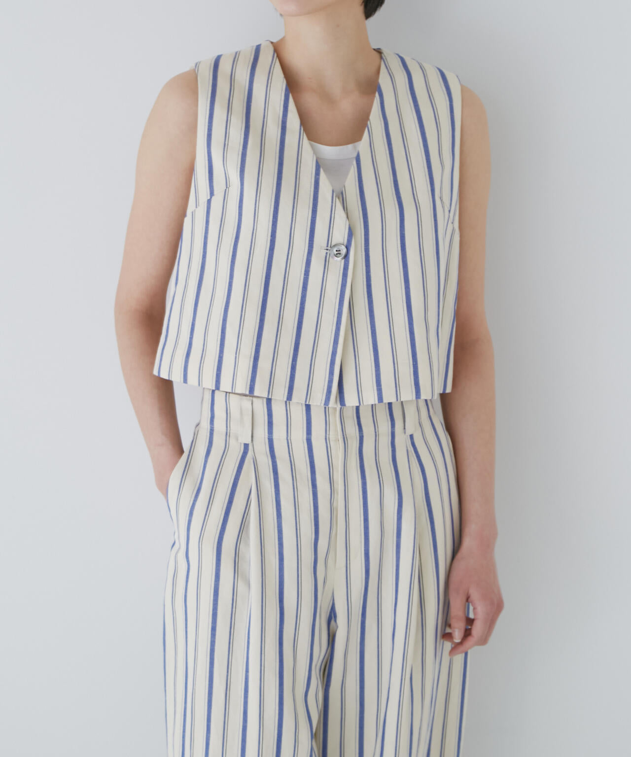 綿麻ストライプジレ