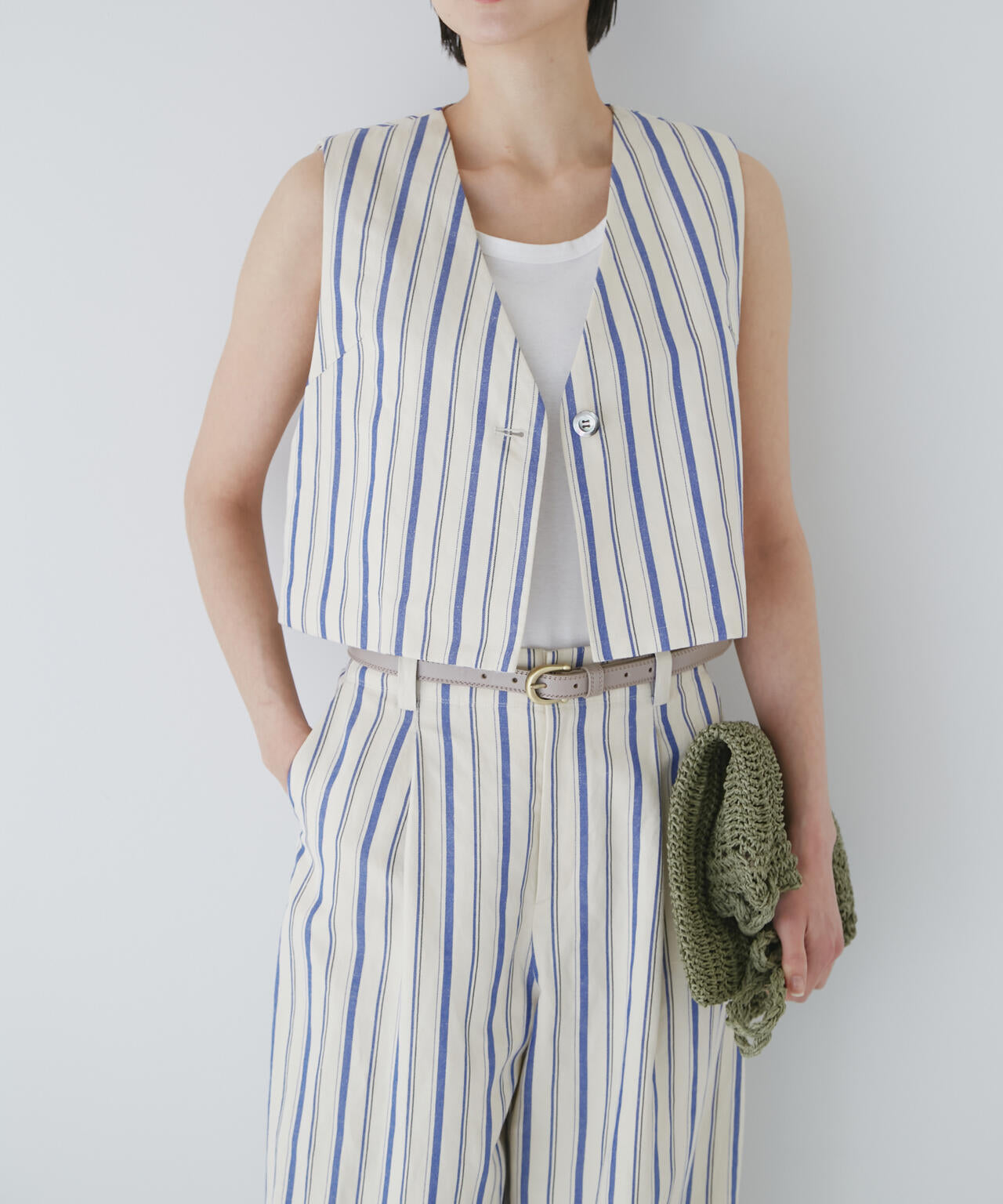 綿麻ストライプジレ