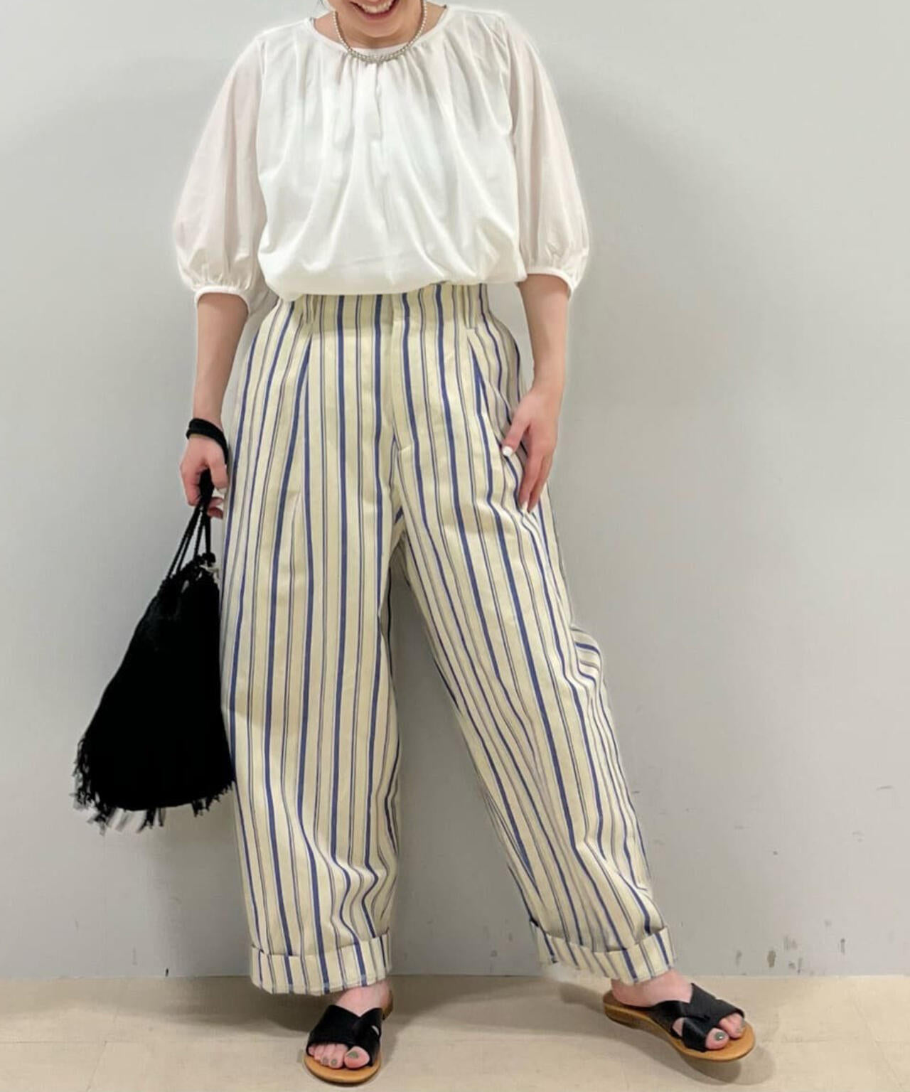 綿麻ストライプパンツ