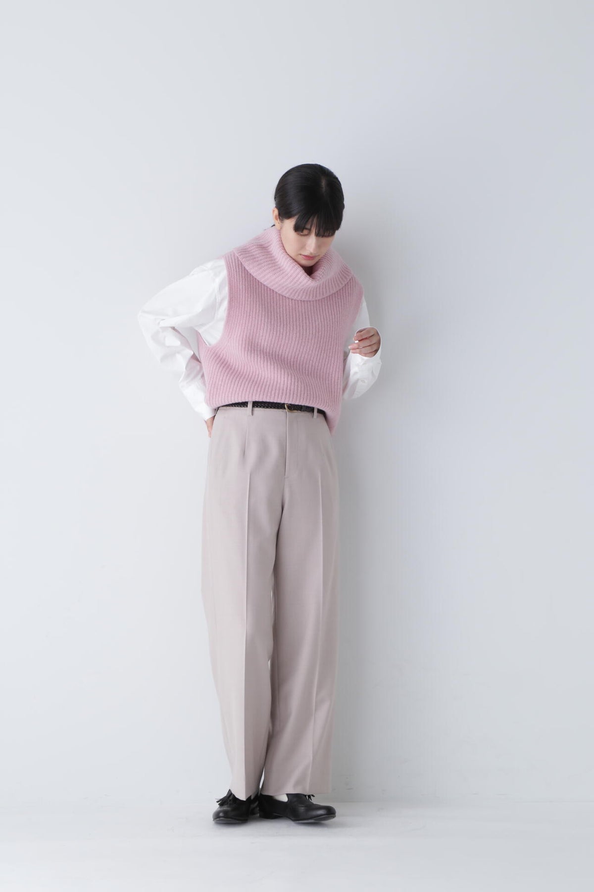 【WEB限定カラー:ピンク】ホールガーメント片畦ニットベスト