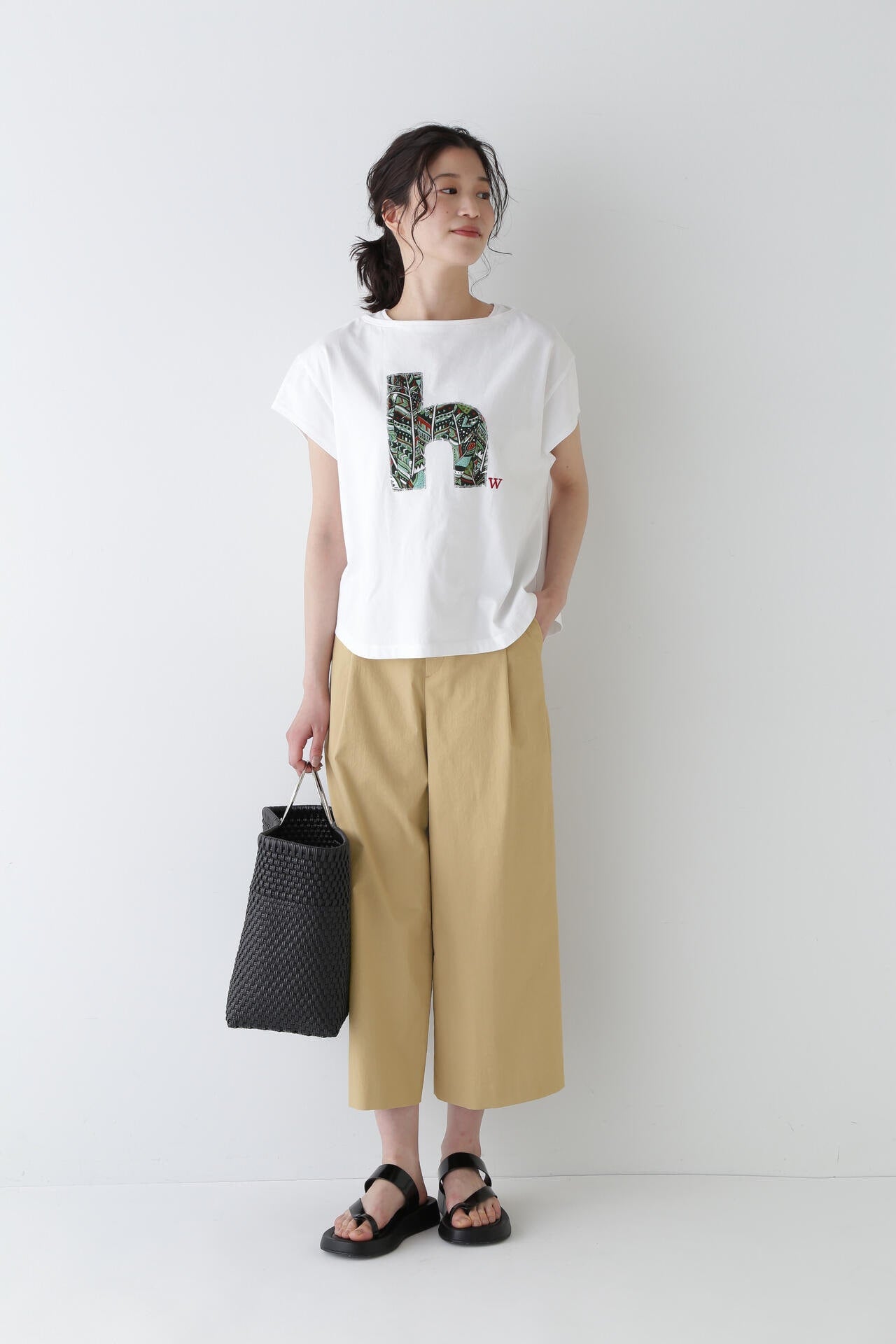 クールマックス綿麻短丈ワイドパンツ