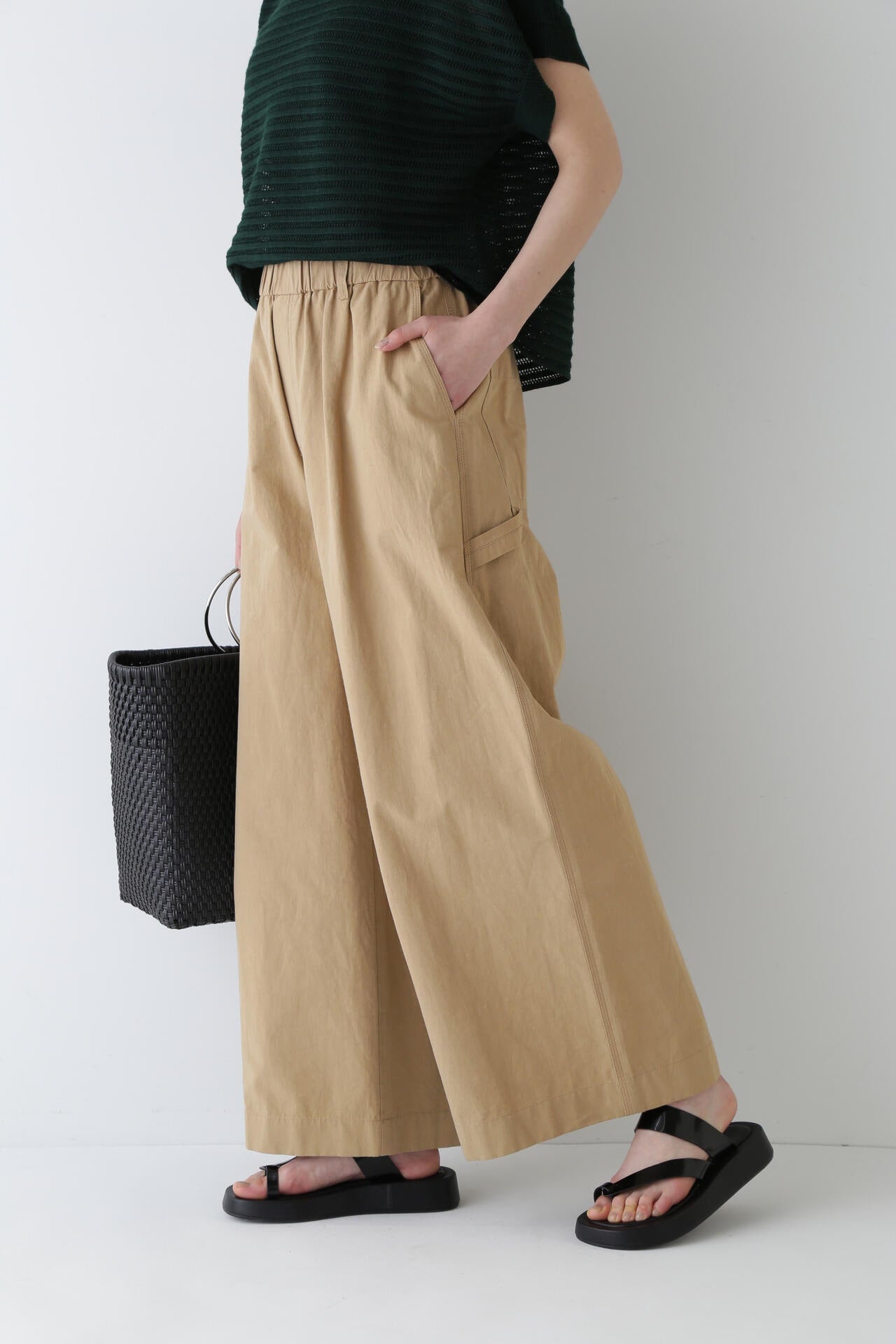 【WEB限定カラー】綿麻ウェザー近江晒ワイドパンツ