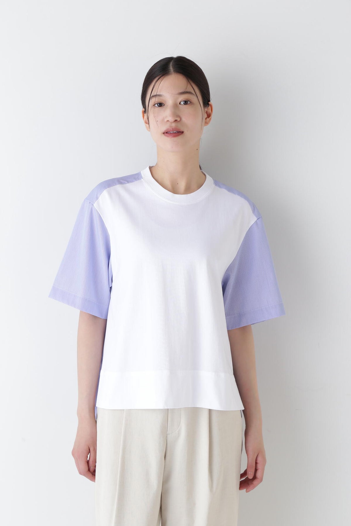 ストライプ布帛コンビTシャツ