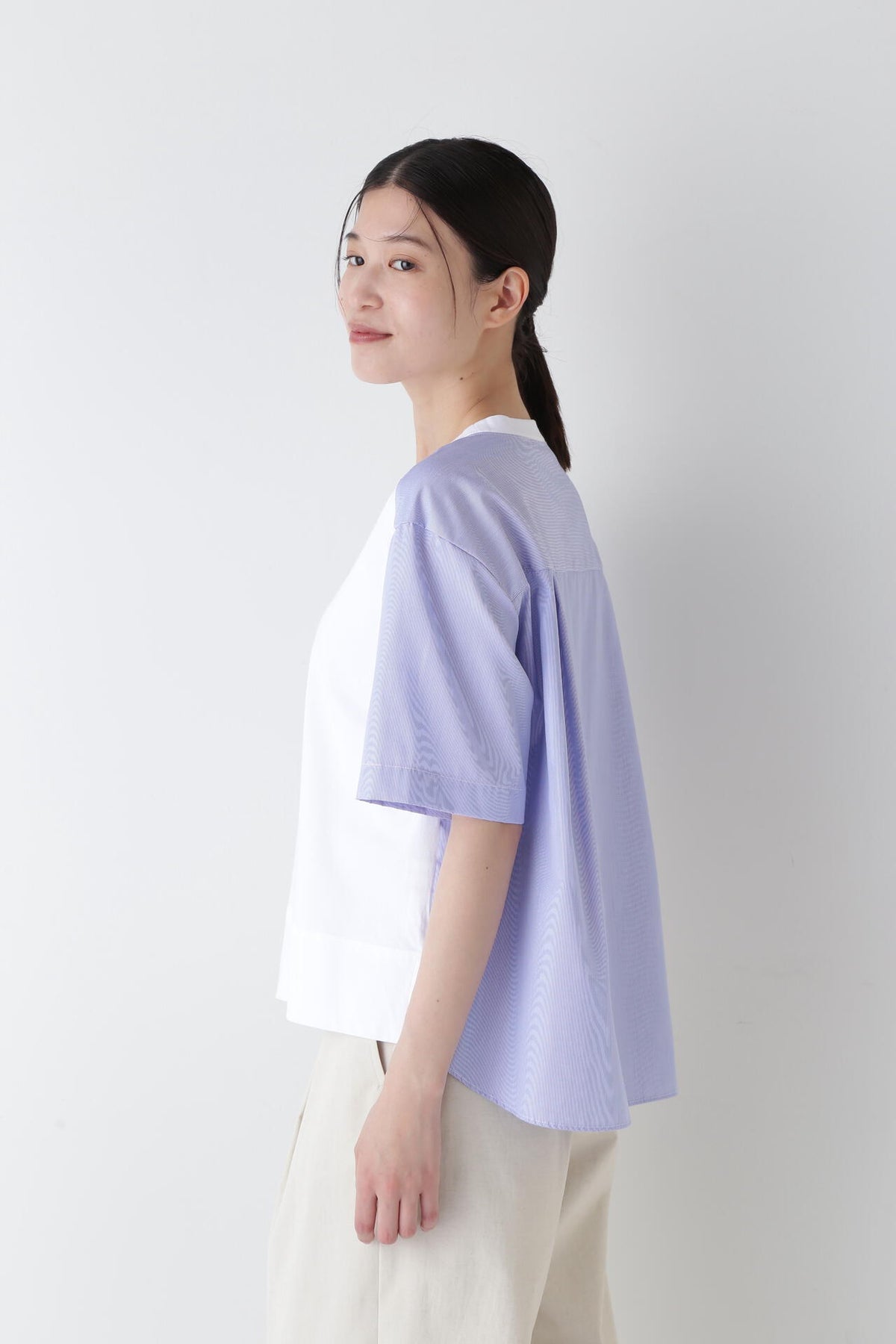 ストライプ布帛コンビTシャツ