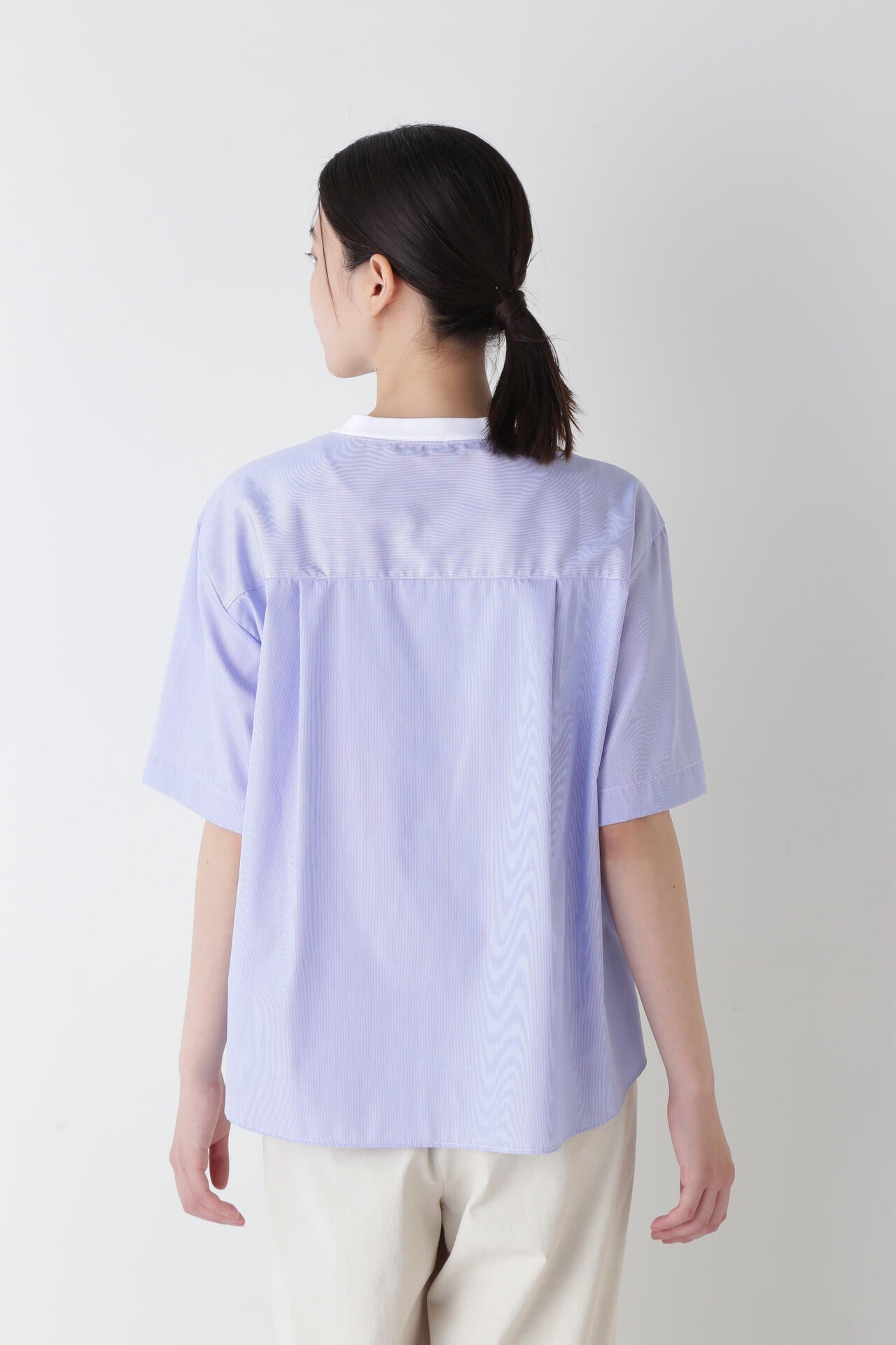 ストライプ布帛コンビTシャツ