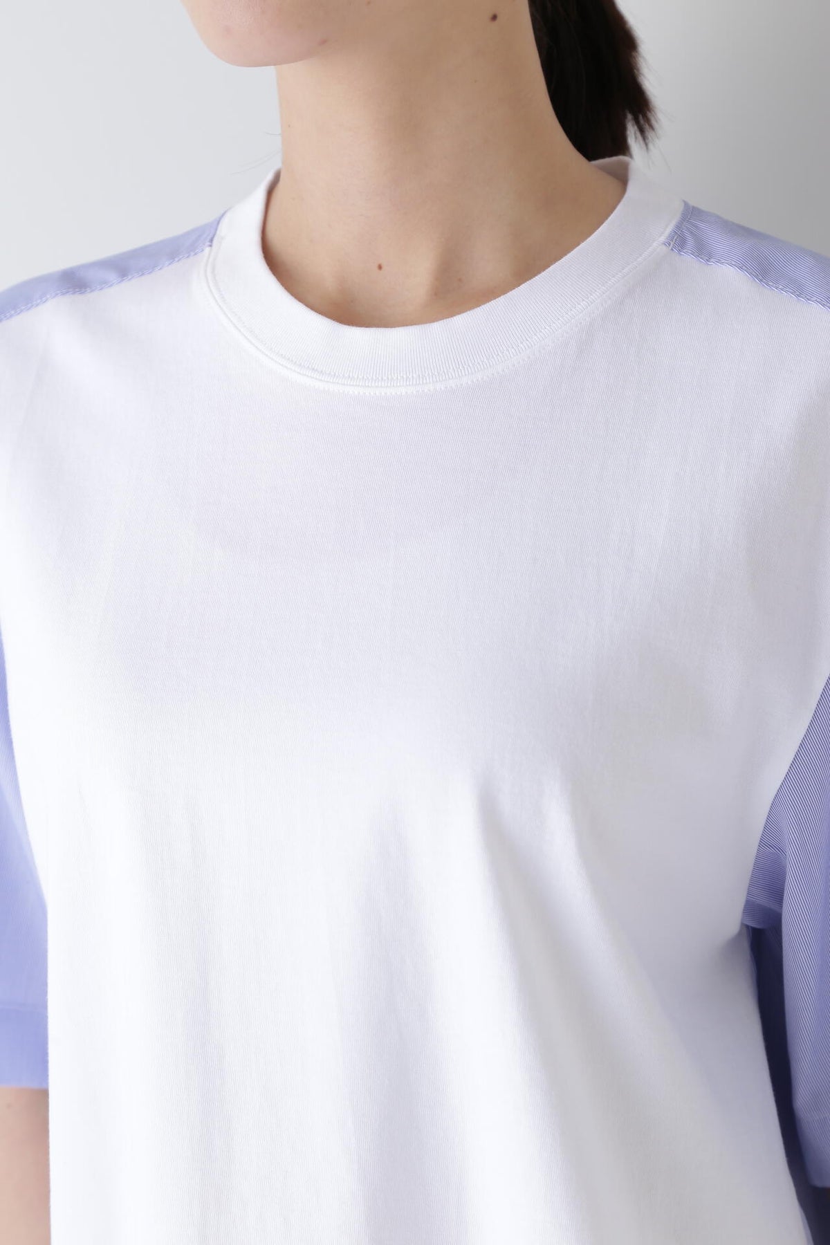 ストライプ布帛コンビTシャツ