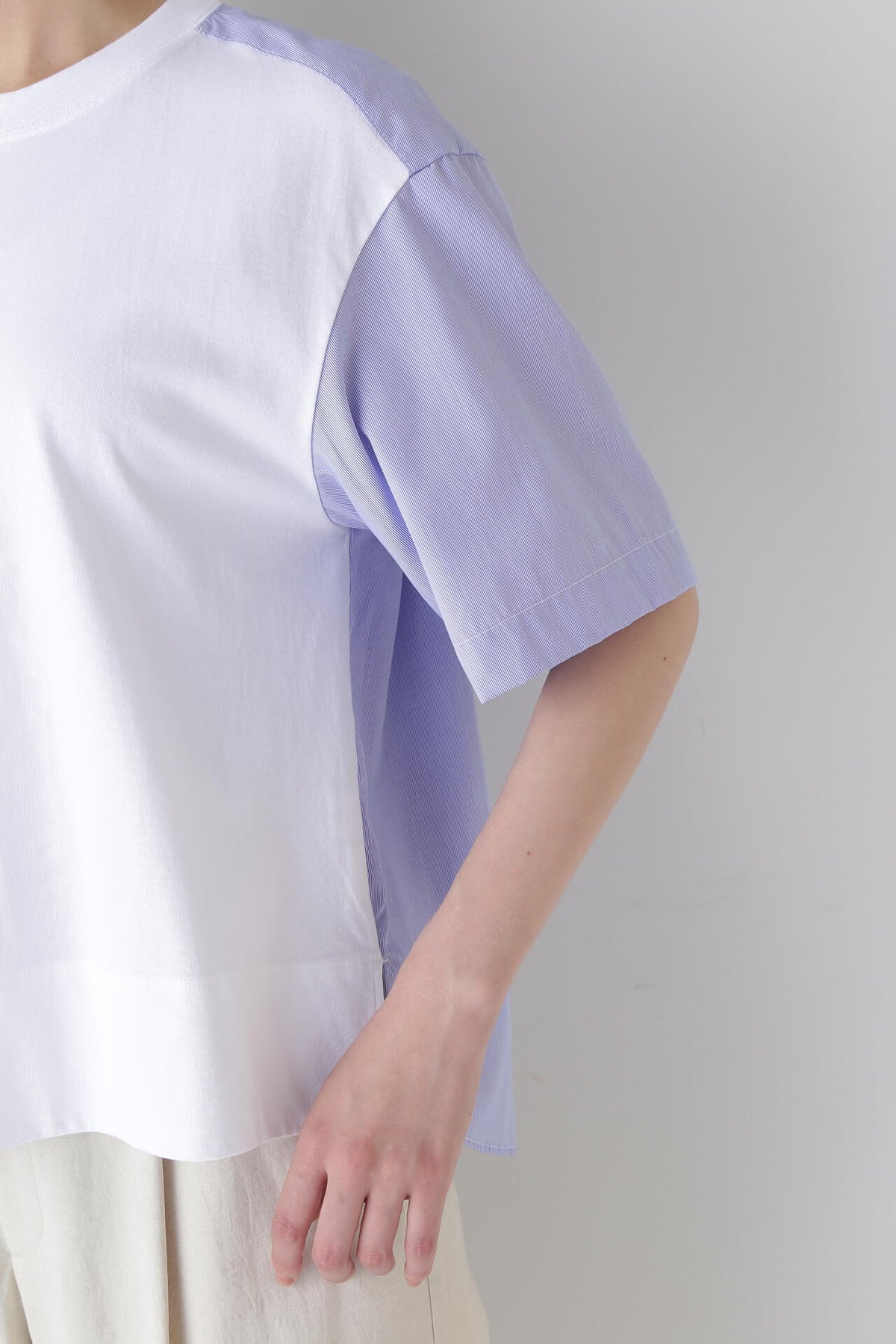 ストライプ布帛コンビTシャツ