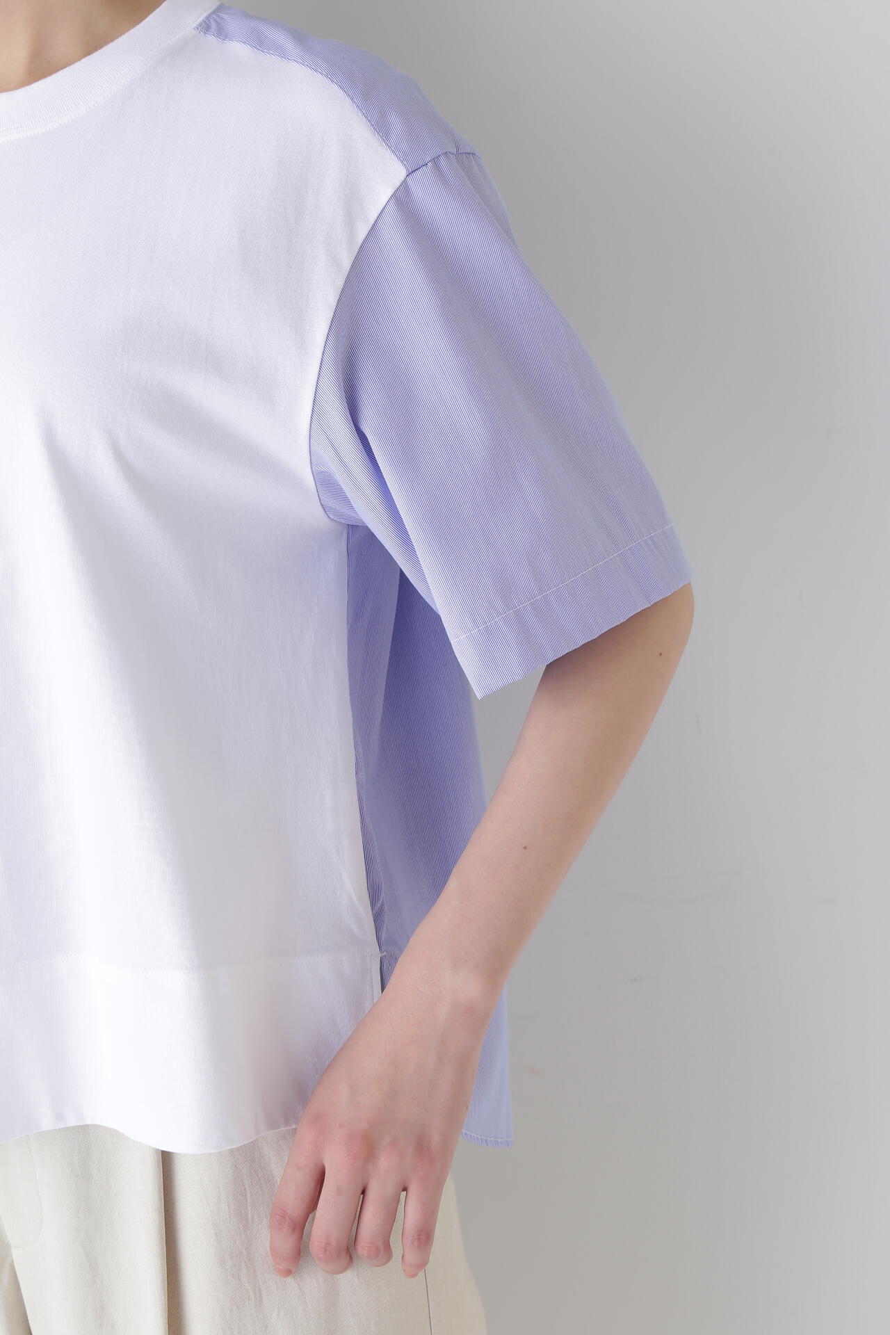 ストライプ布帛コンビTシャツ
