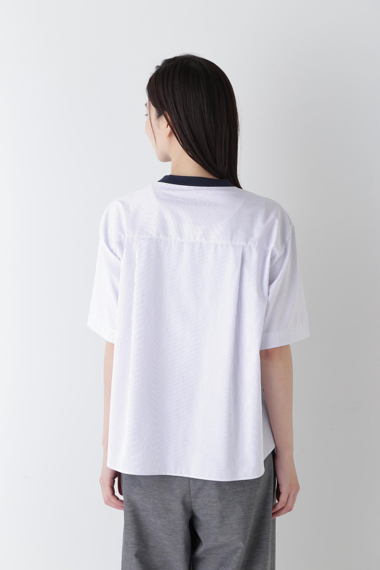 ストライプ布帛コンビTシャツ