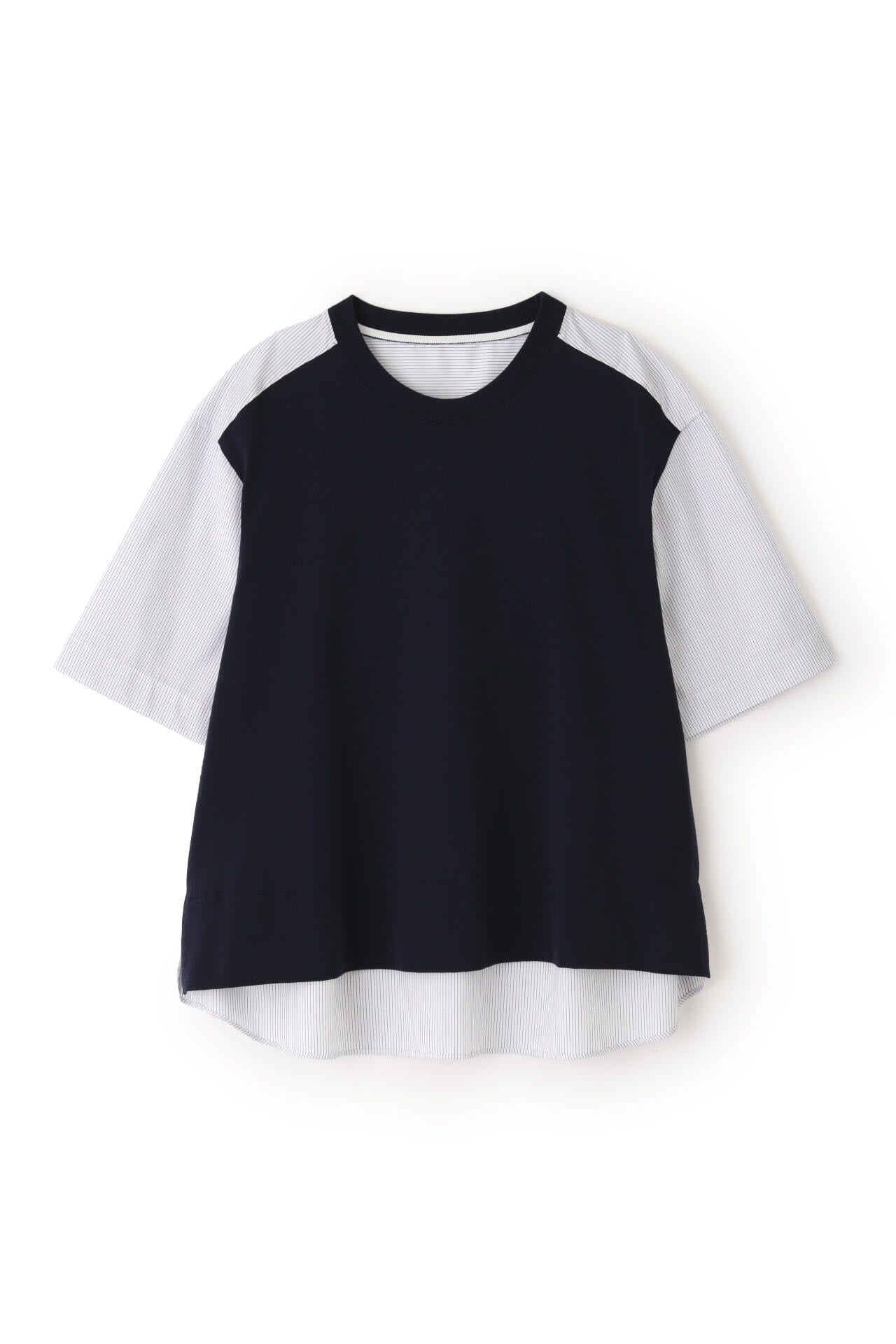 ストライプ布帛コンビTシャツ