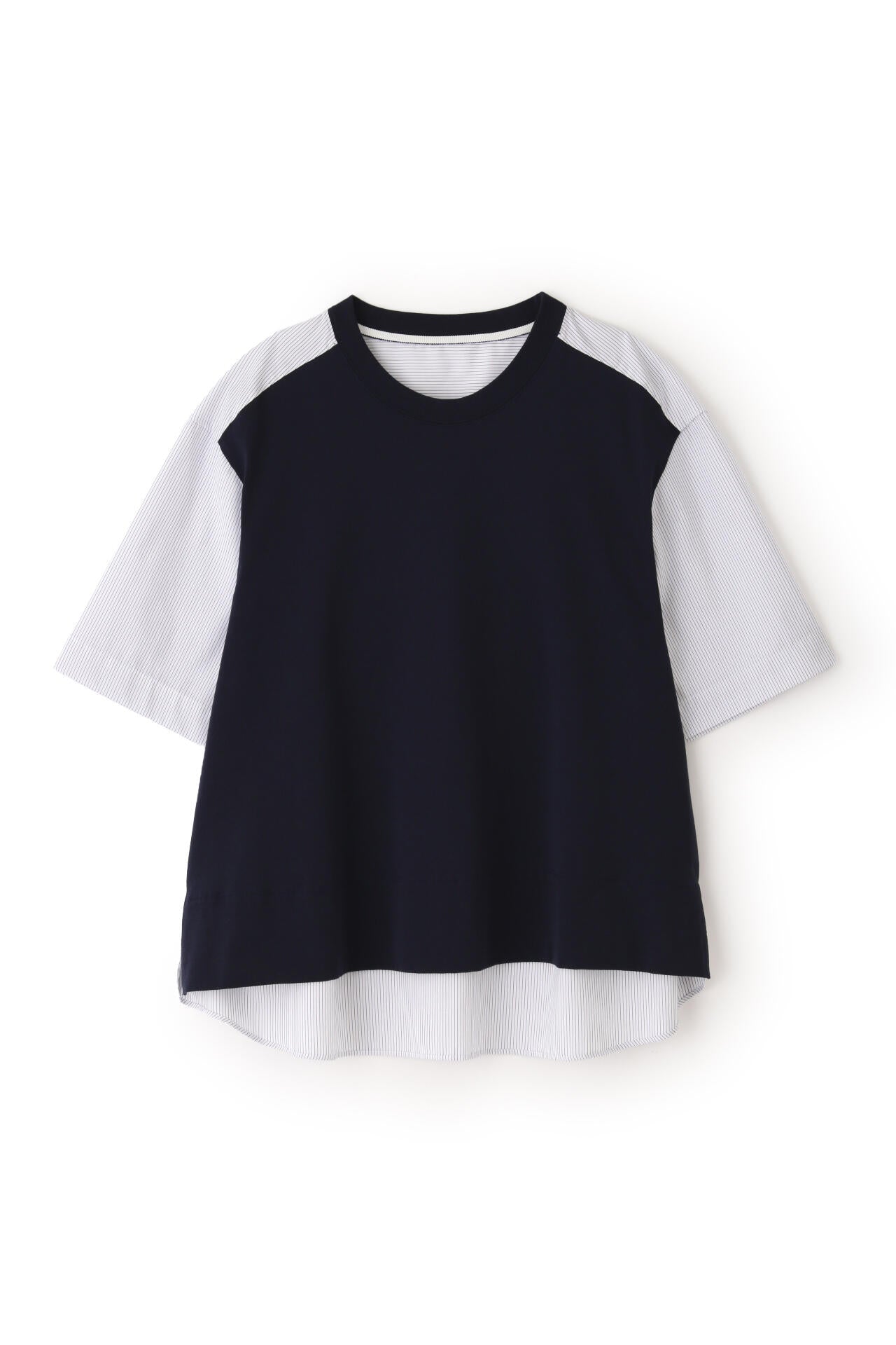 ストライプ布帛コンビTシャツ