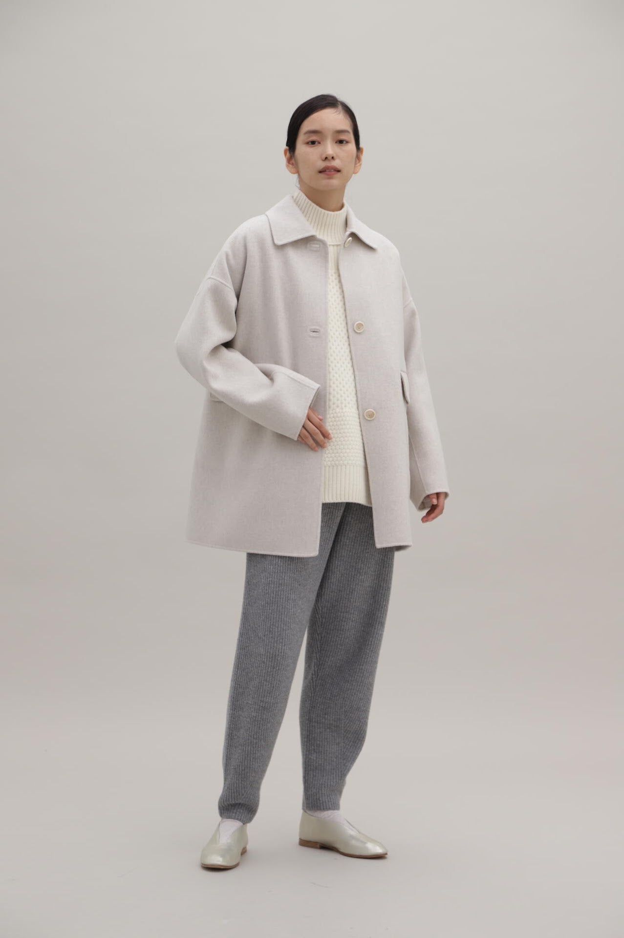 ウールカシミヤ片畦ニットパンツ