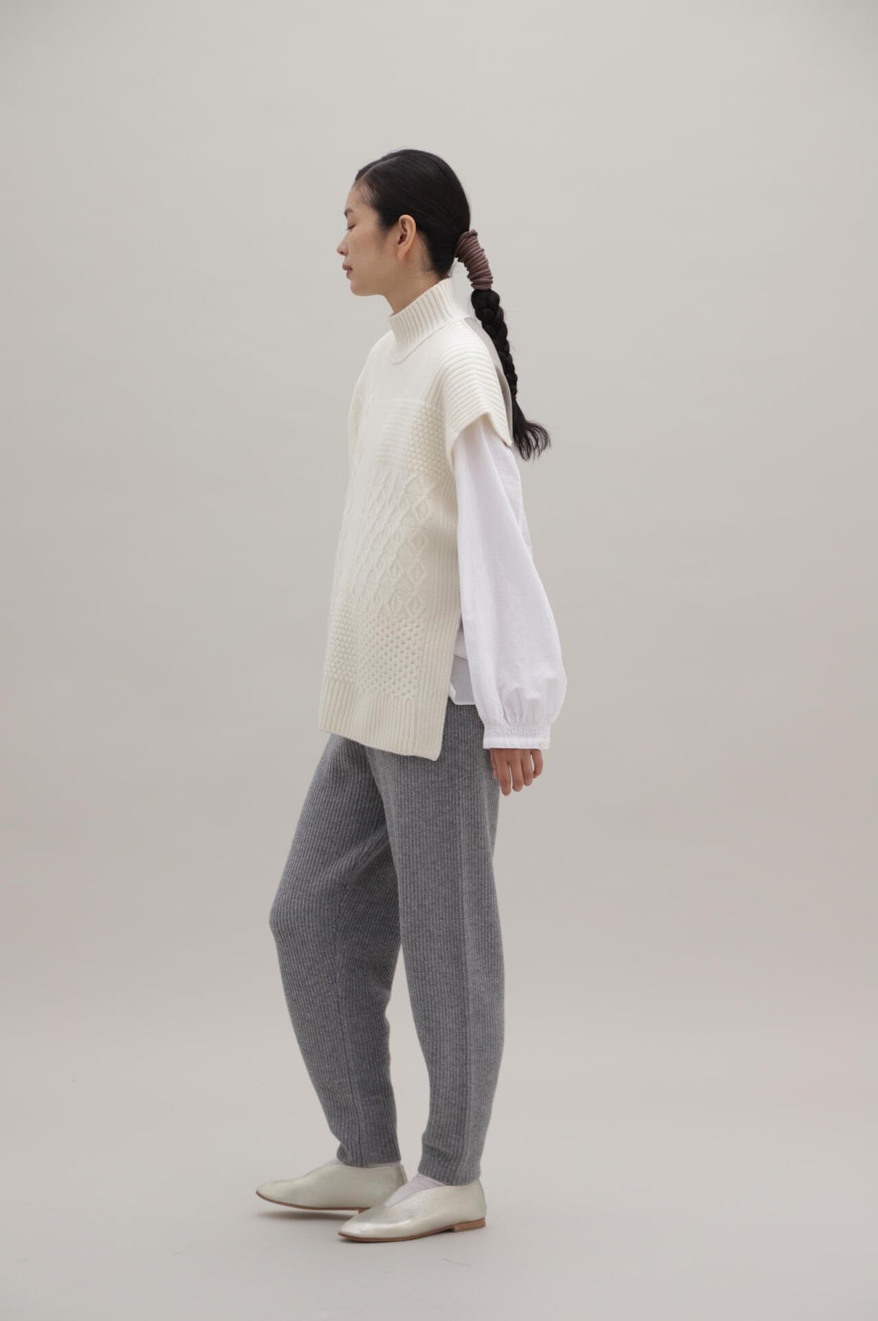 ウールカシミヤ片畦ニットパンツ