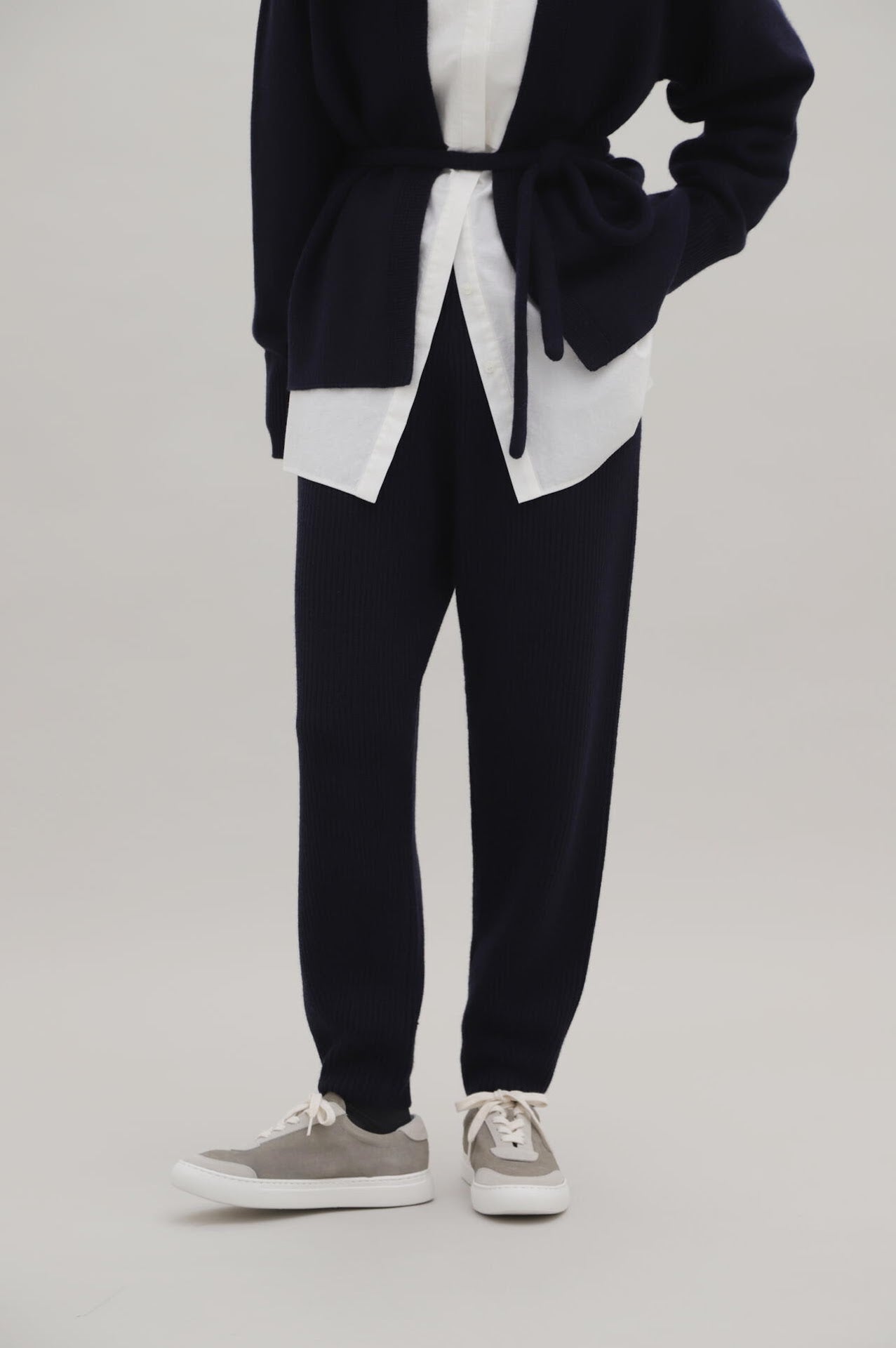 ウールカシミヤ片畦ニットパンツ