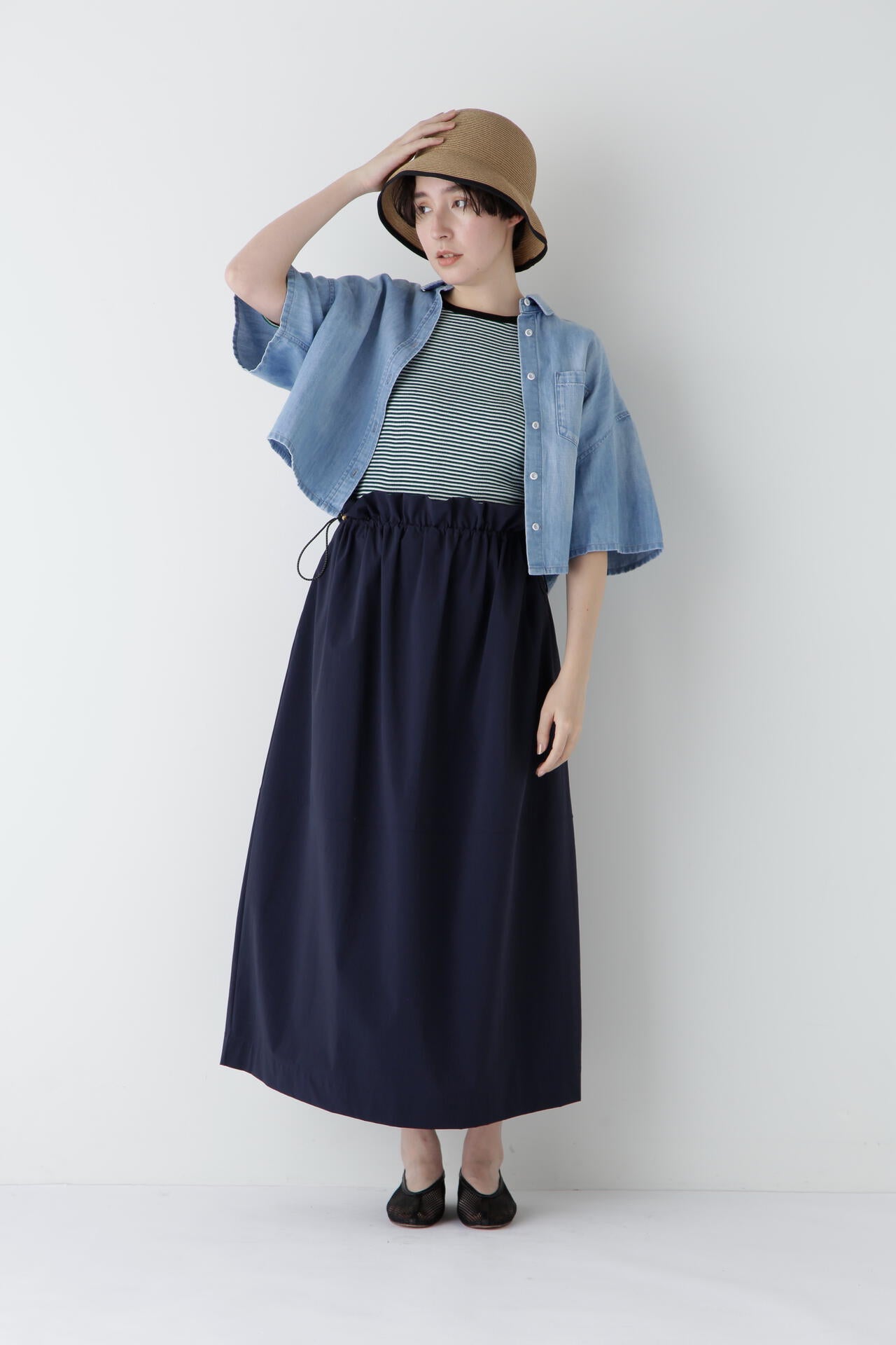 【Healthy DENIMコラボ】クロップド半袖デニムブラウス