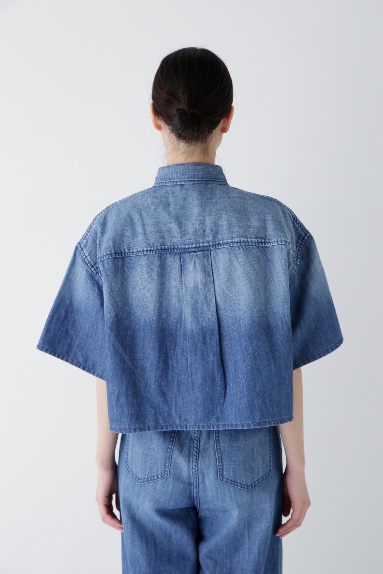 【Healthy DENIMコラボ】クロップド半袖デニムブラウス