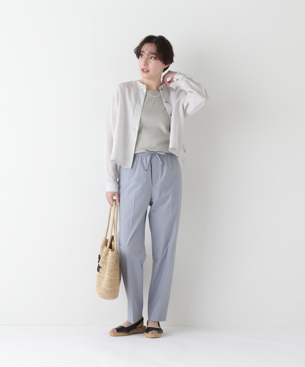 ラミーバンドカラーシャツブラウス