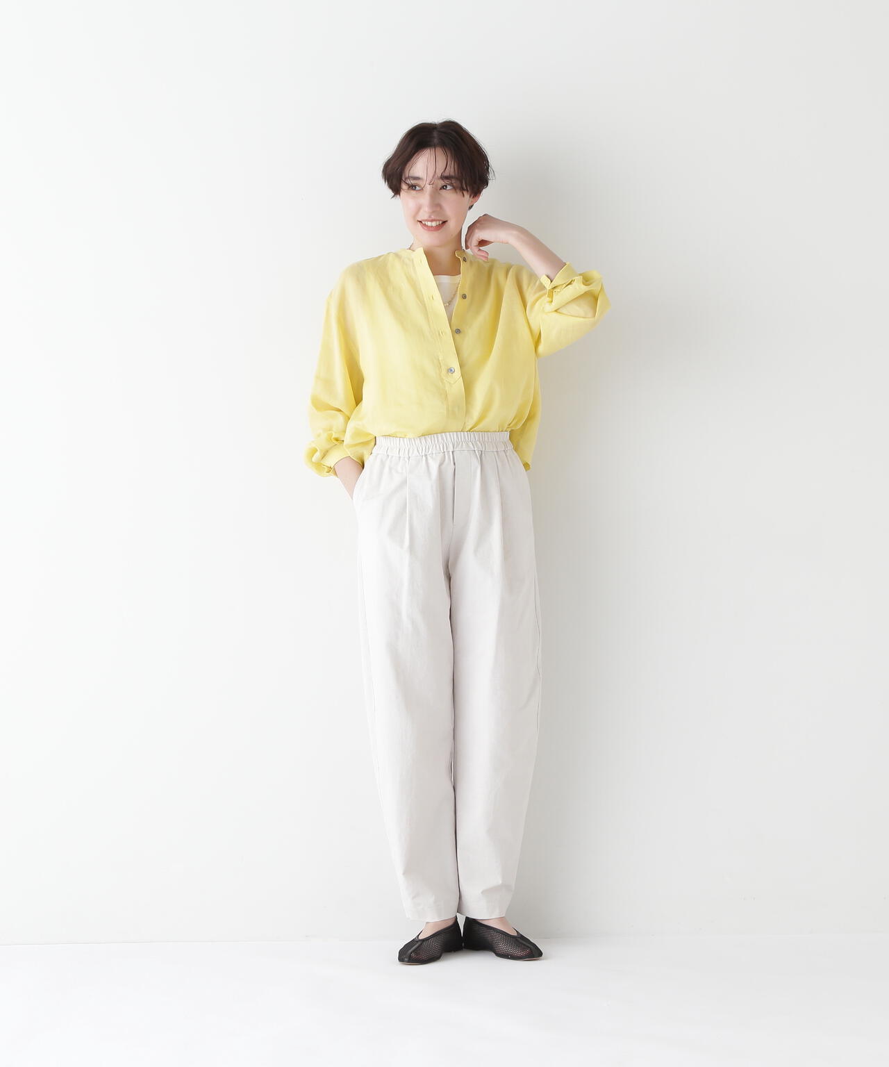 ラミーバンドカラーシャツブラウス