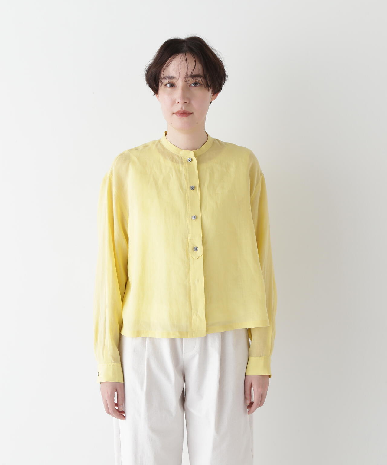 ラミーバンドカラーシャツブラウス