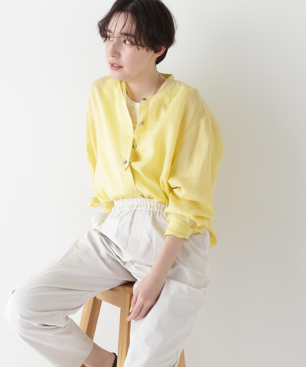 ラミーバンドカラーシャツブラウス