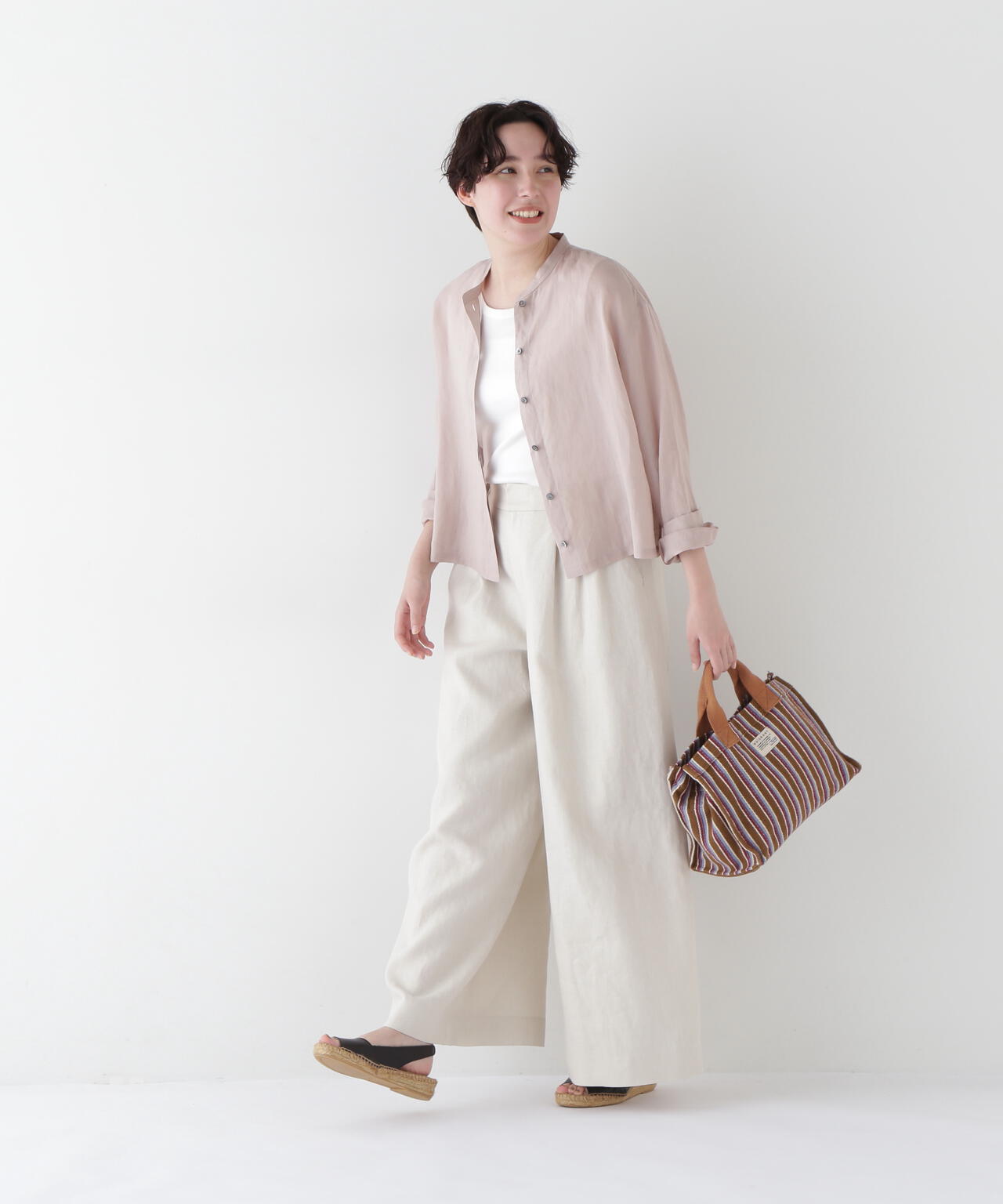 ラミーバンドカラーシャツブラウス