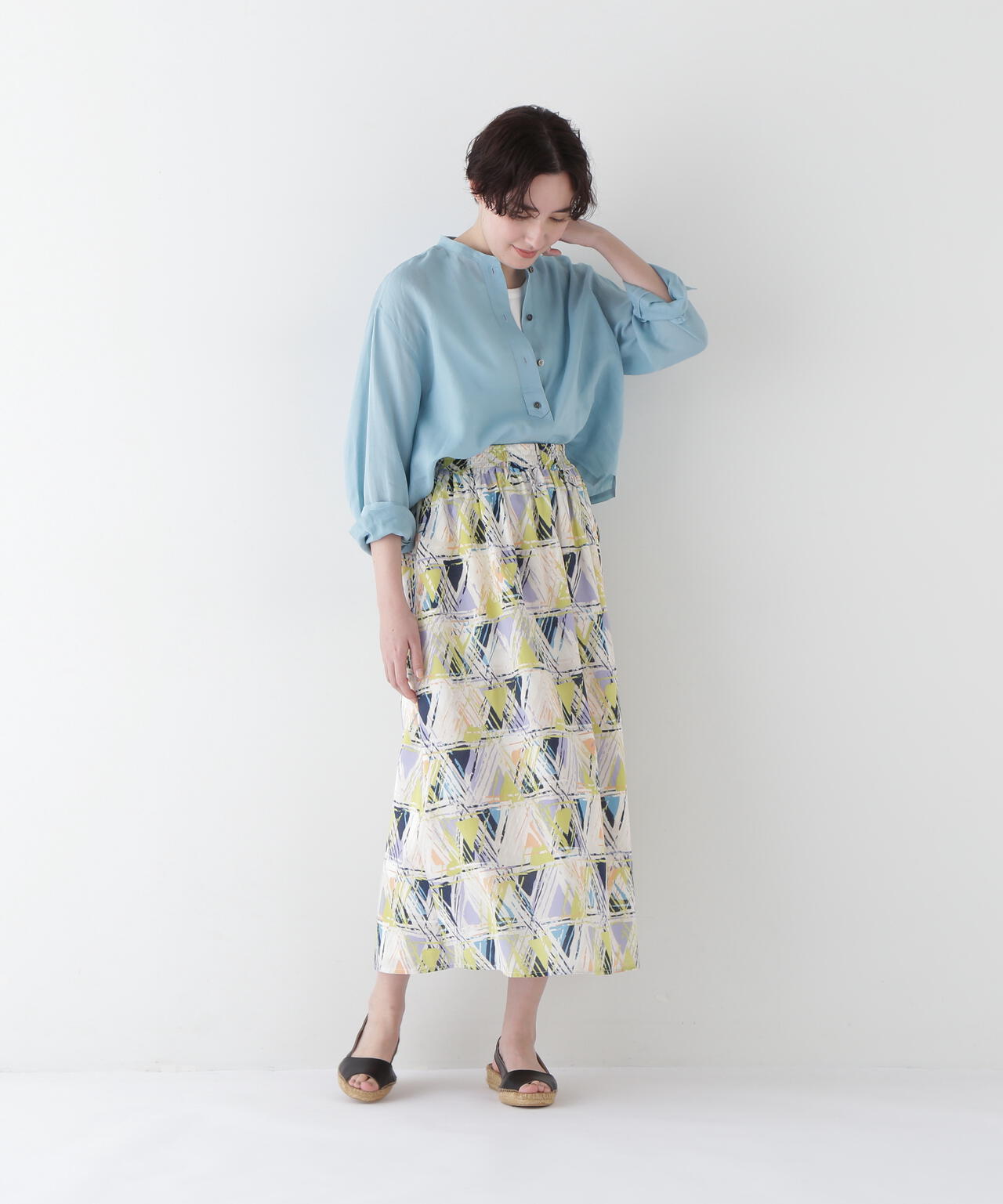 ラミーバンドカラーシャツブラウス