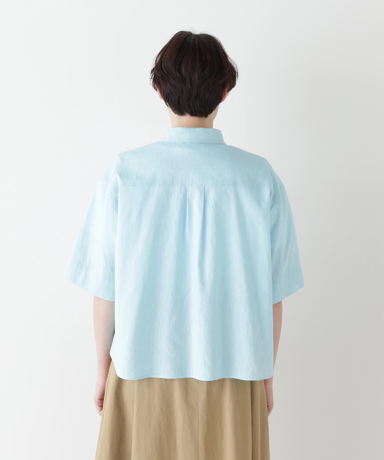 コットンリネンシャンブレーハーフスリーブボックスシャツ