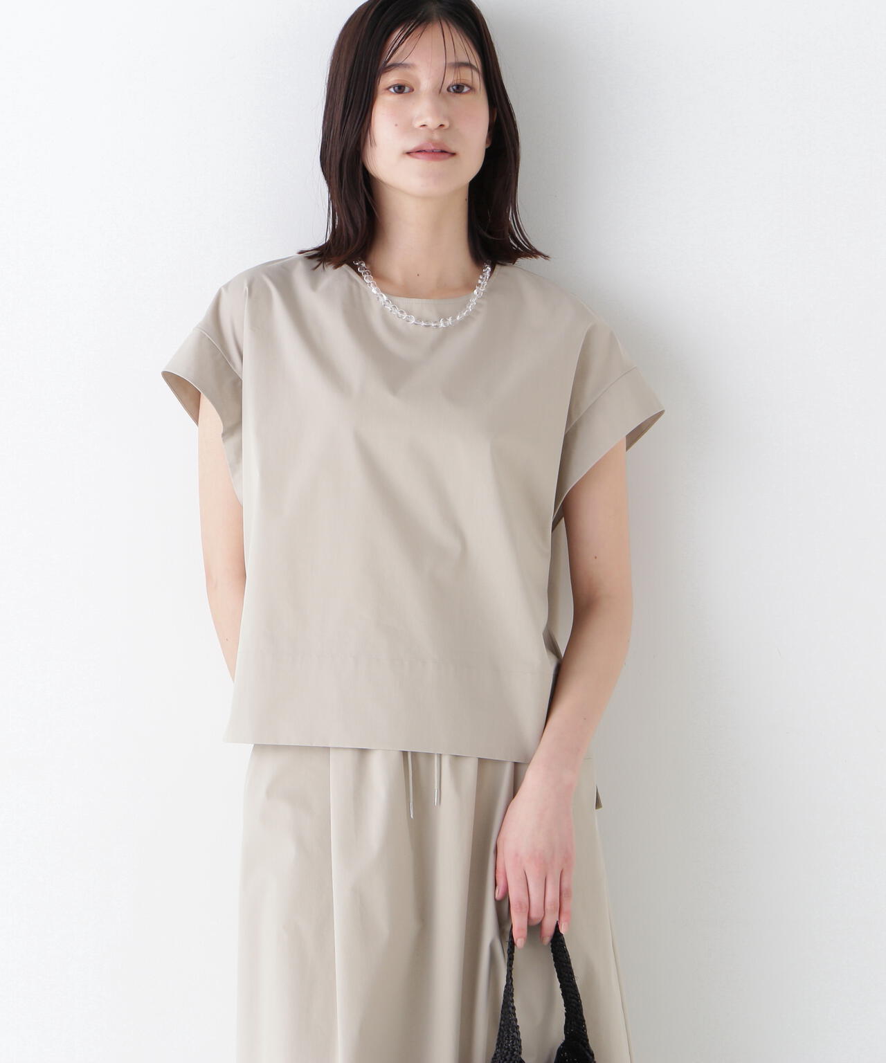 【撥水・ストレッチ】コットンポリエステルウェザーストレッチフレンチスリーブプルオーバー