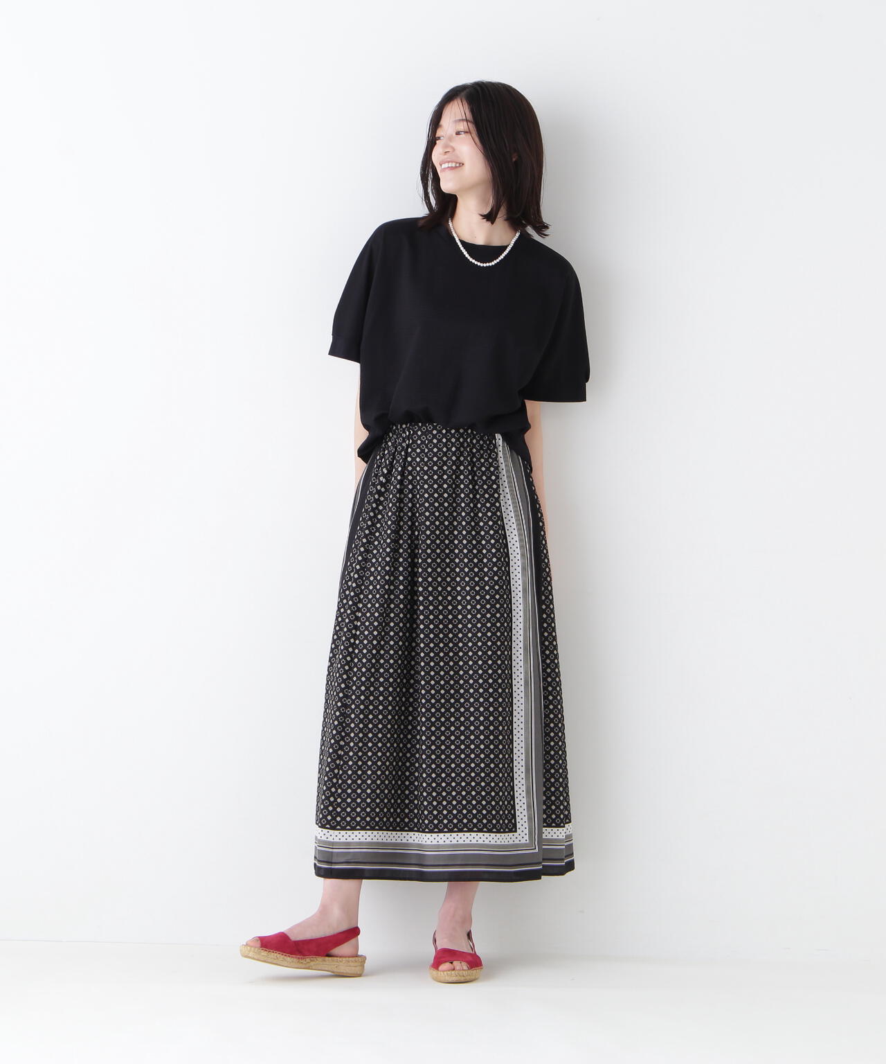 コットンセルロースパネル幾何プリントラップライクスカート