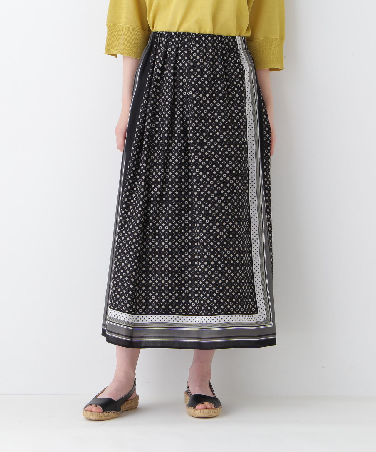 コットンセルロースパネル幾何プリントラップライクスカート