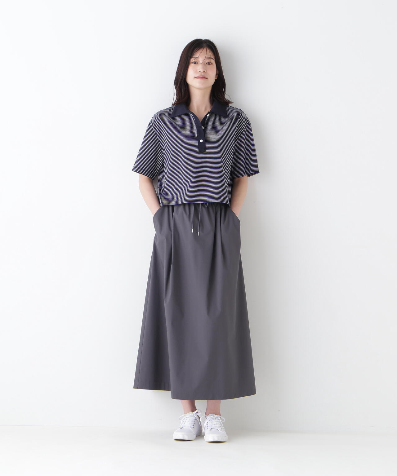 【撥水・ストレッチ】コットンポリエステルウェザードローストリングタックスカート