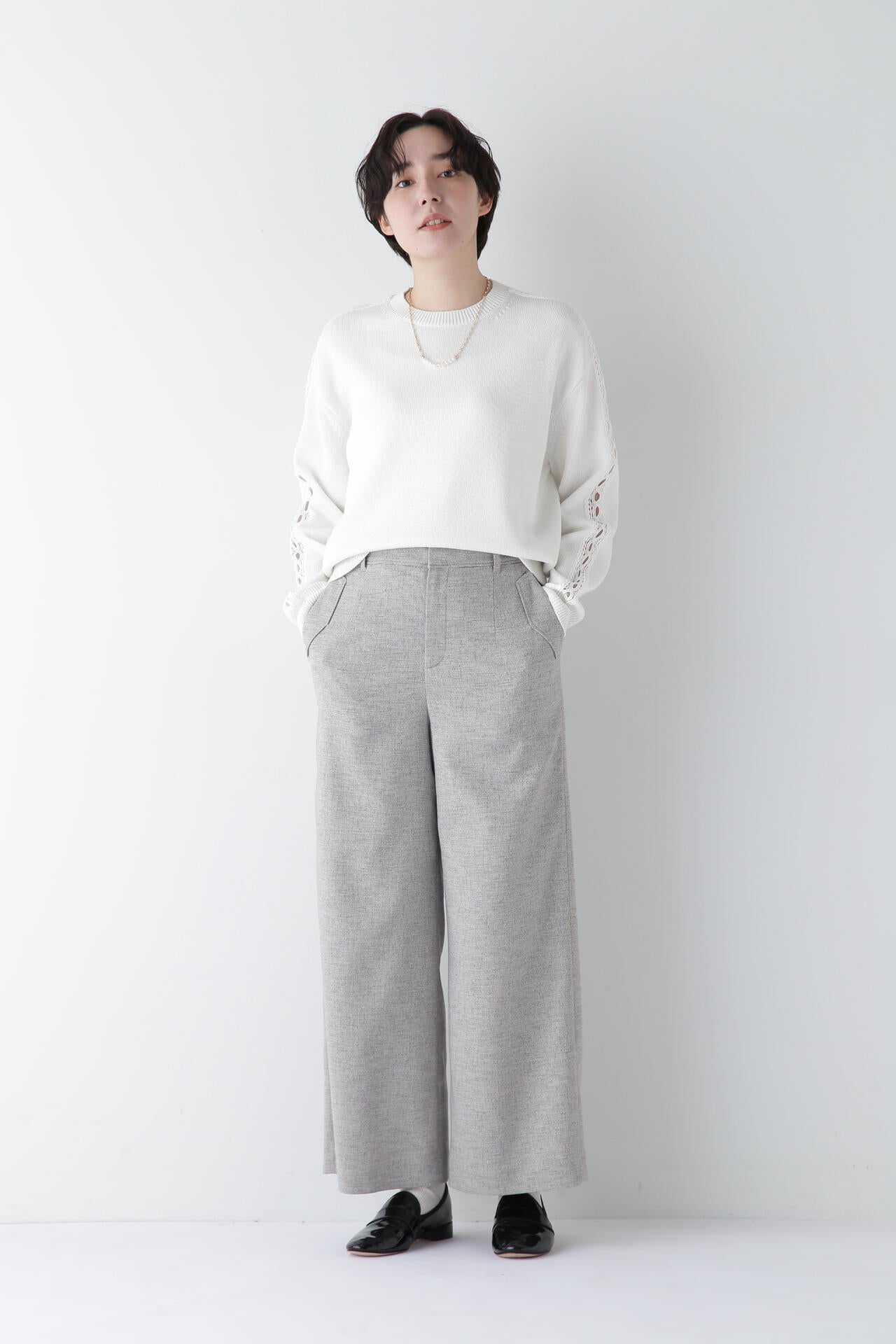 リングミックスツィードセミワイドパンツ