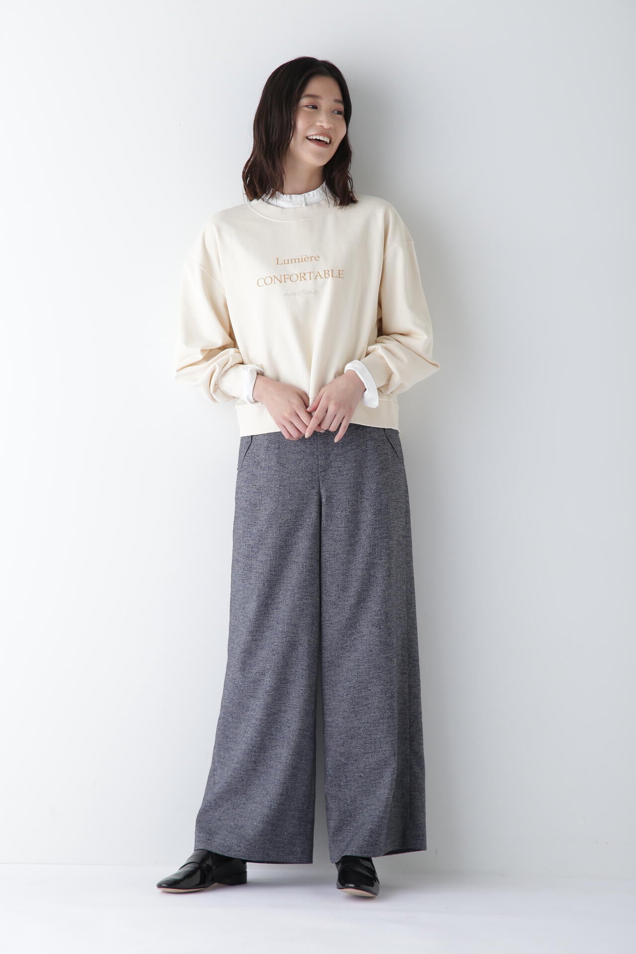 リングミックスツィードセミワイドパンツ