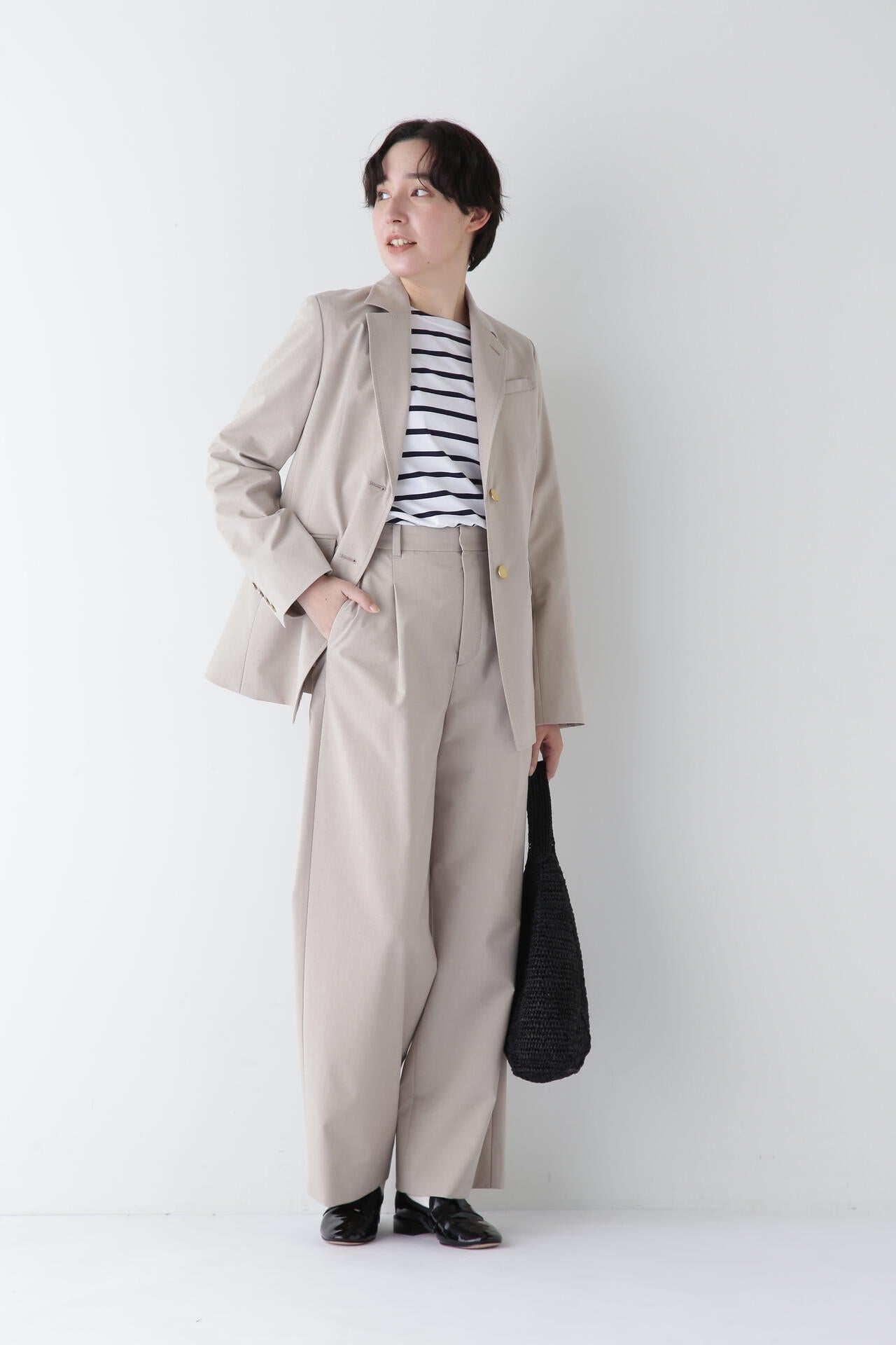 【WEB限定サイズ】Pレーヨン麻ポプリンマーベルトセミワイドパンツ