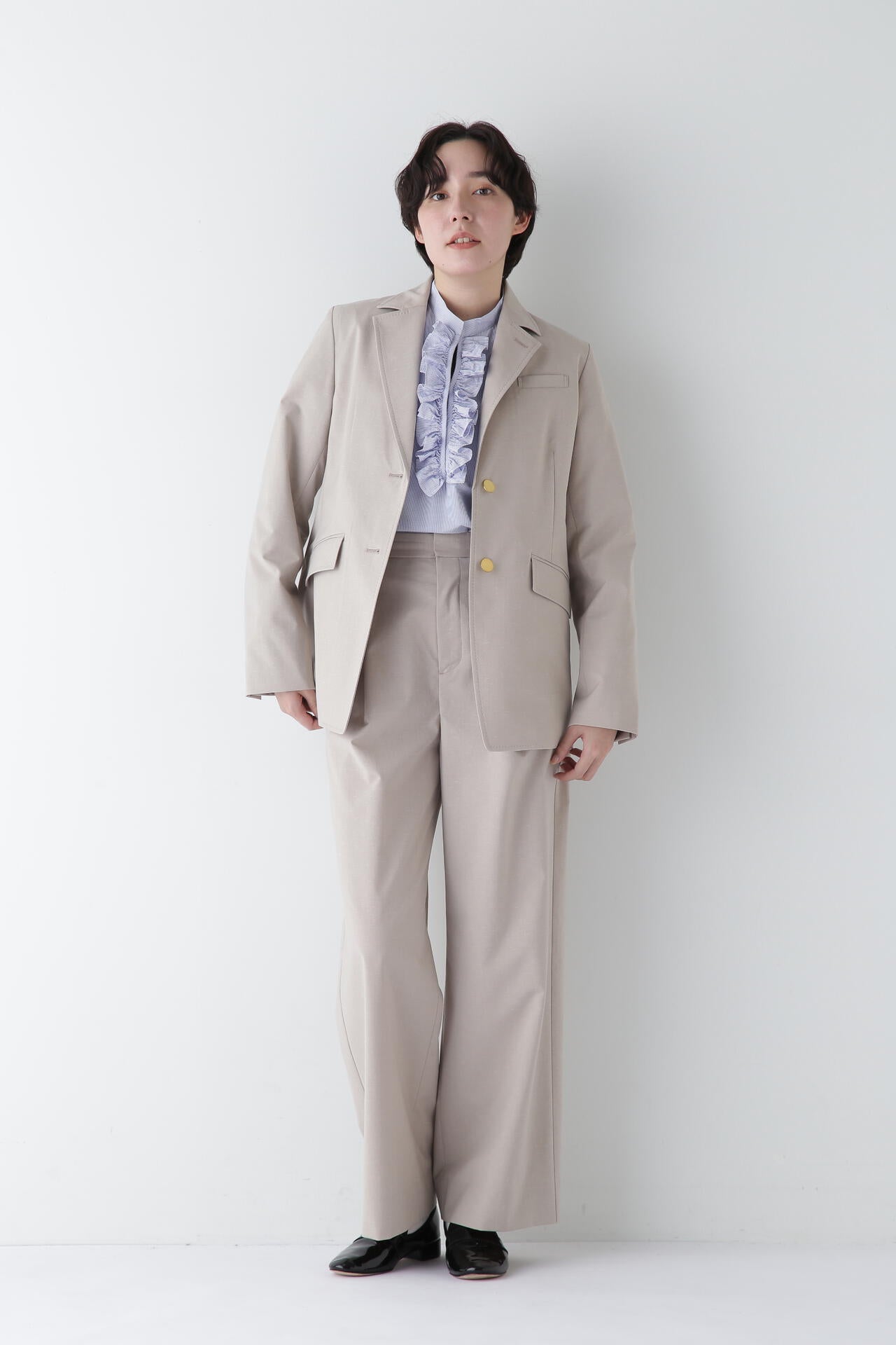 【WEB限定サイズ】Pレーヨン麻ポプリンマーベルトセミワイドパンツ