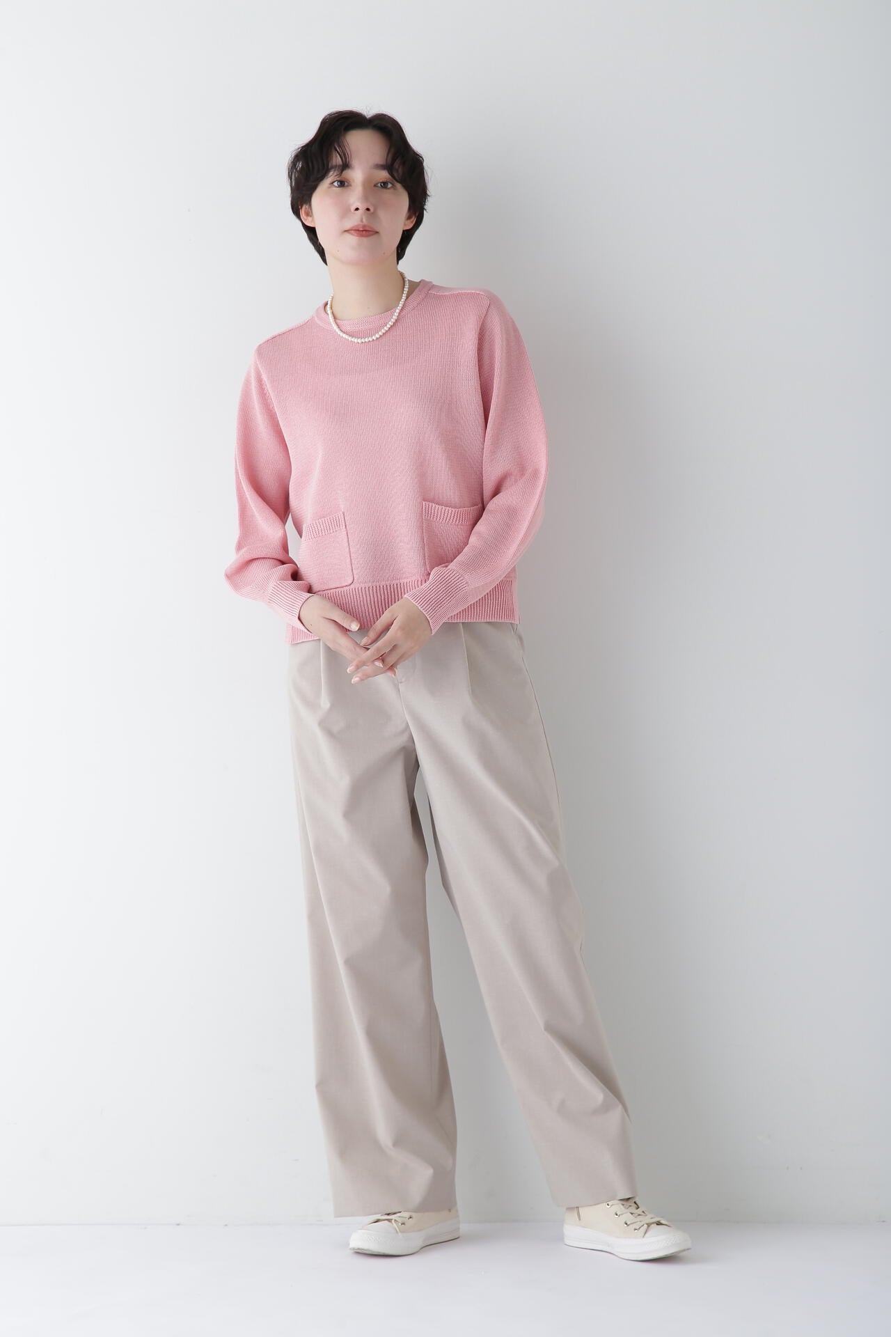 【WEB限定サイズ】Pレーヨン麻ポプリンマーベルトセミワイドパンツ