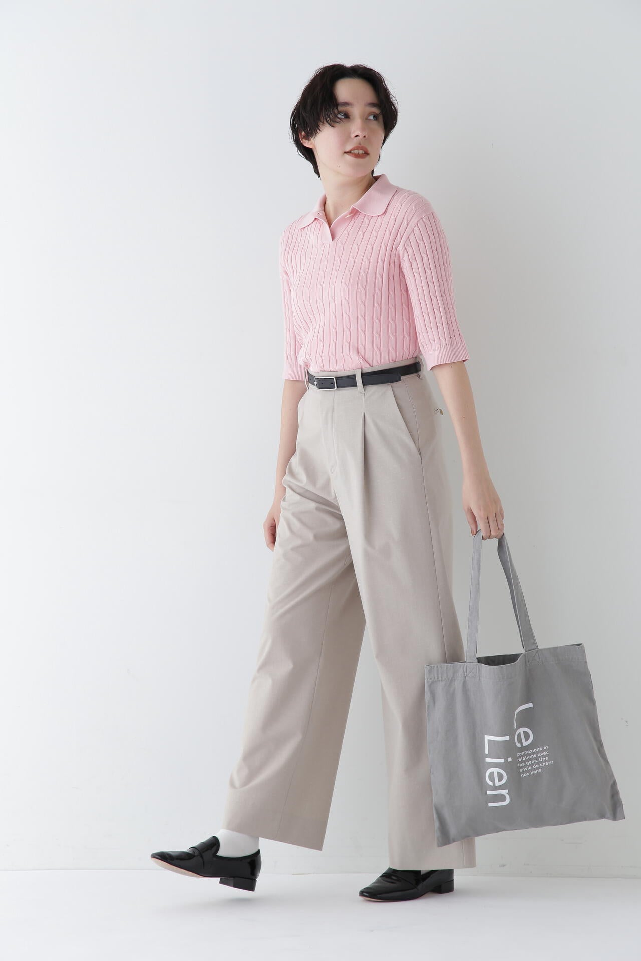 【WEB限定サイズ】Pレーヨン麻ポプリンマーベルトセミワイドパンツ