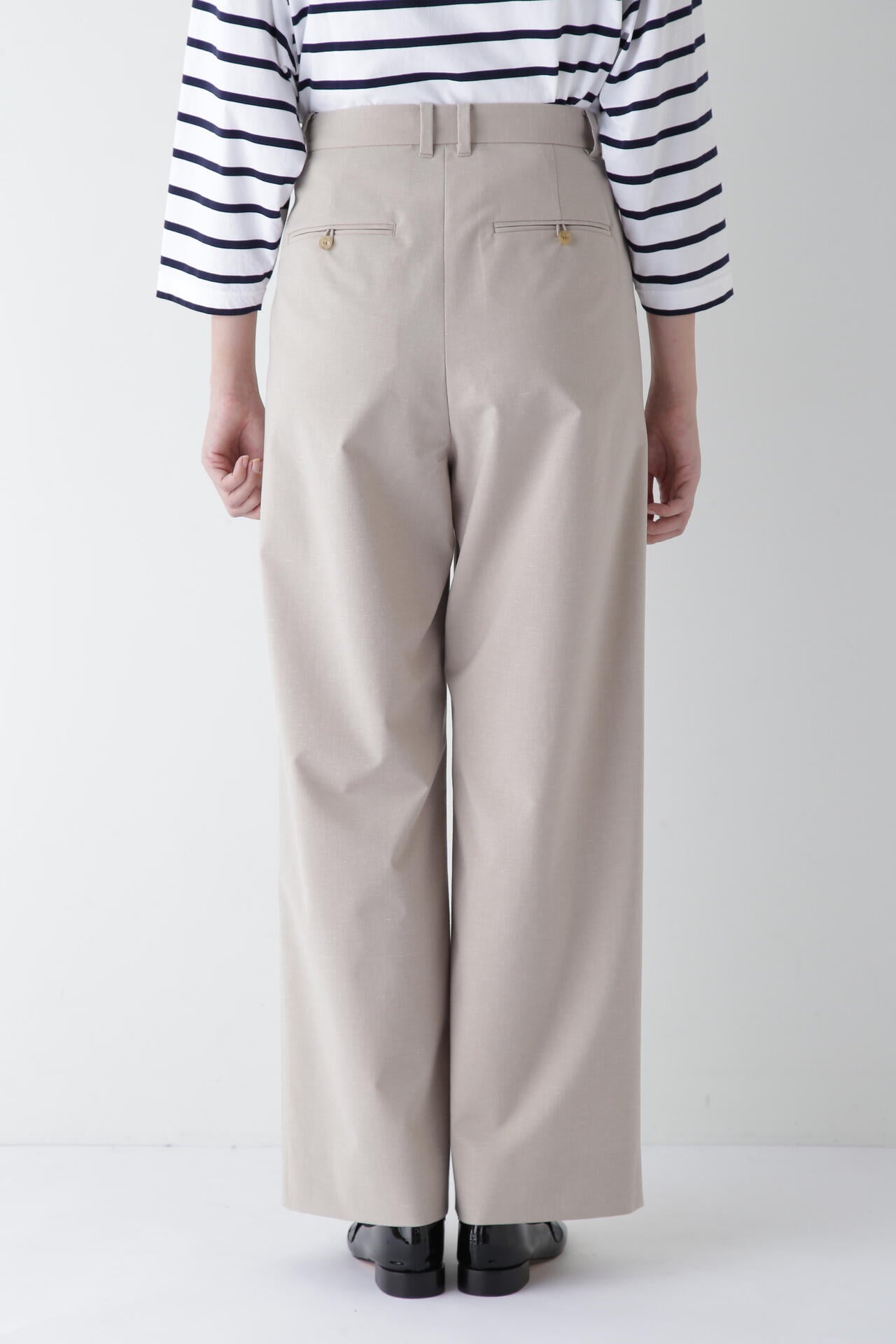 【WEB限定サイズ】Pレーヨン麻ポプリンマーベルトセミワイドパンツ