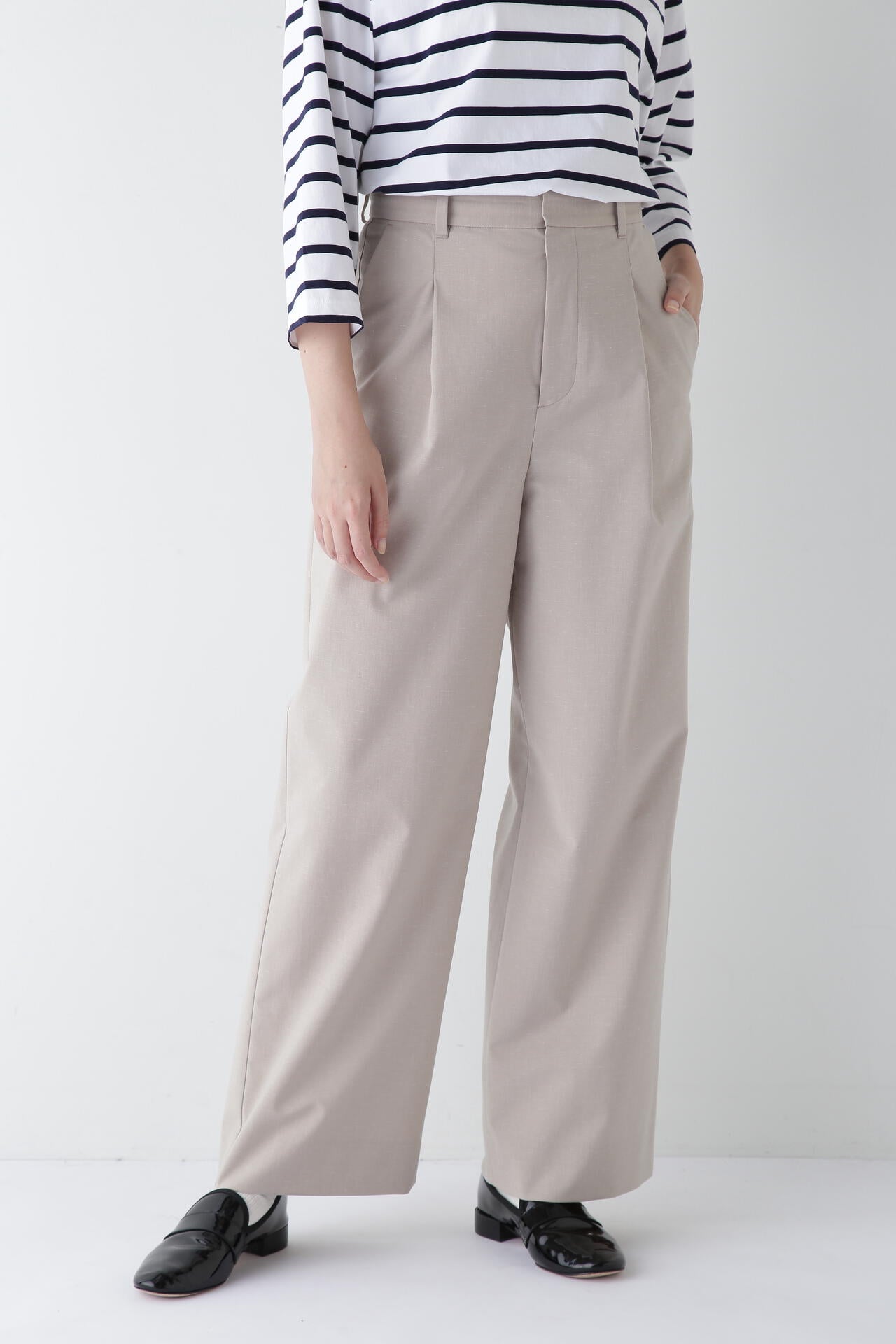 【WEB限定サイズ】Pレーヨン麻ポプリンマーベルトセミワイドパンツ
