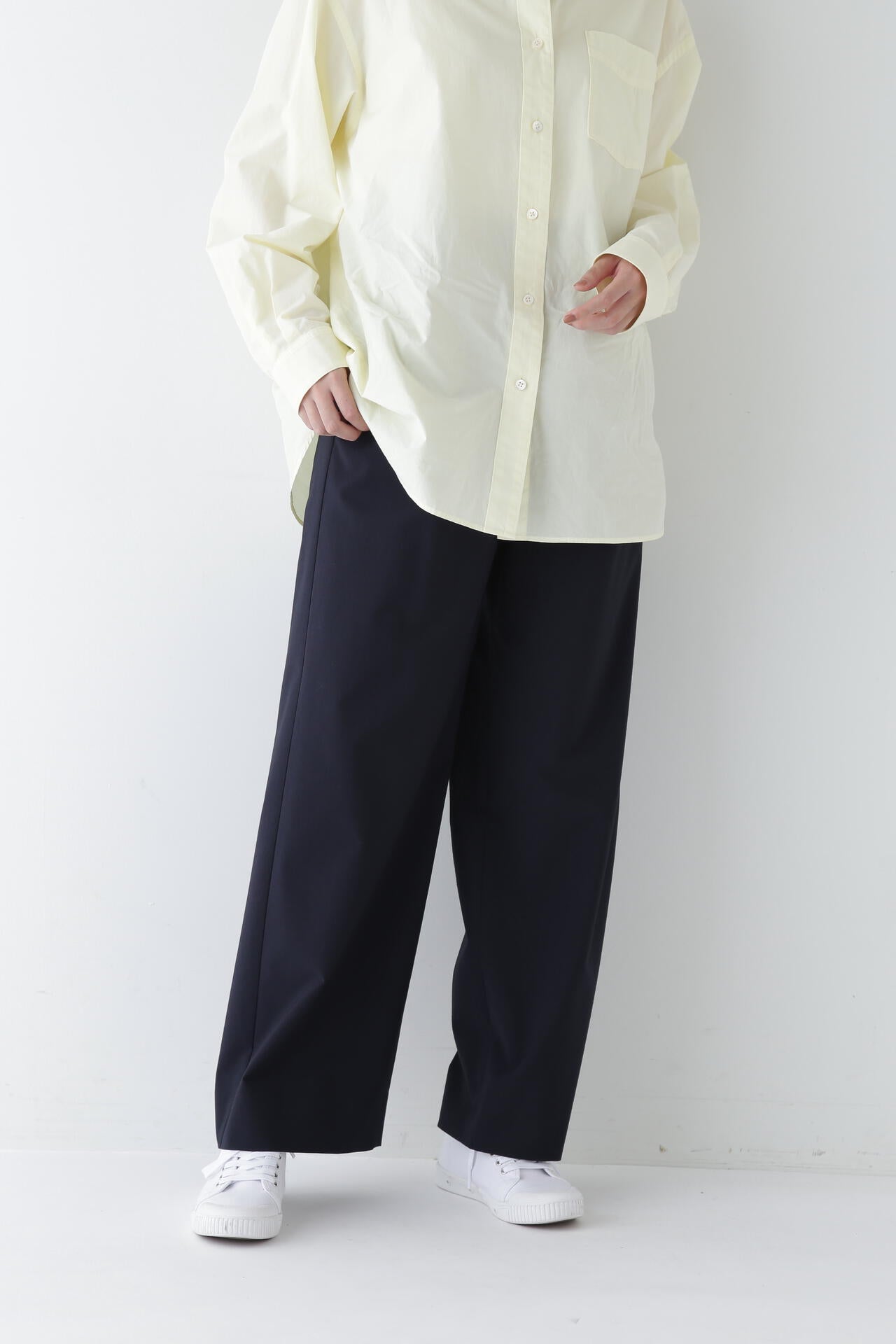 【WEB限定サイズ】Pレーヨン麻ポプリンマーベルトセミワイドパンツ