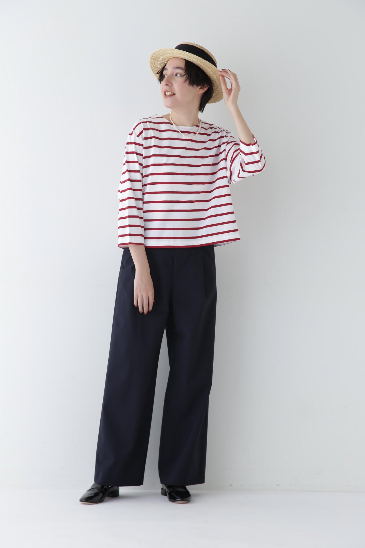 【WEB限定サイズ】Pレーヨン麻ポプリンマーベルトセミワイドパンツ