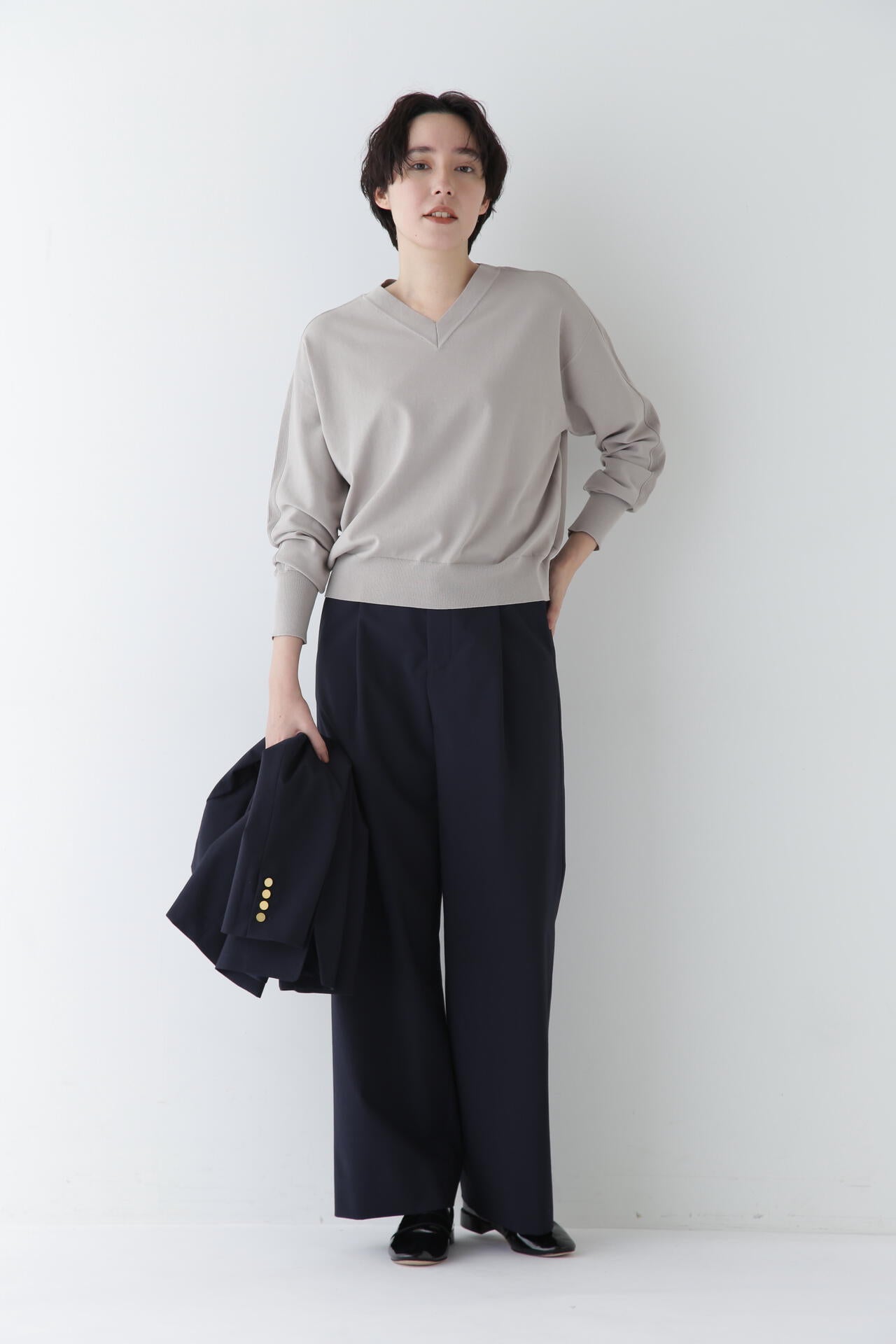 【WEB限定サイズ】Pレーヨン麻ポプリンマーベルトセミワイドパンツ