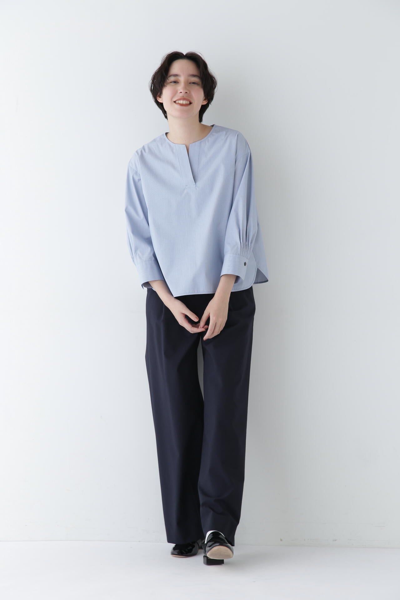 【WEB限定サイズ】Pレーヨン麻ポプリンマーベルトセミワイドパンツ