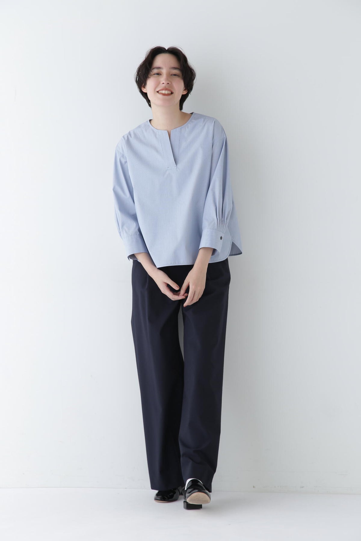 【WEB限定サイズ】Pレーヨン麻ポプリンマーベルトセミワイドパンツ