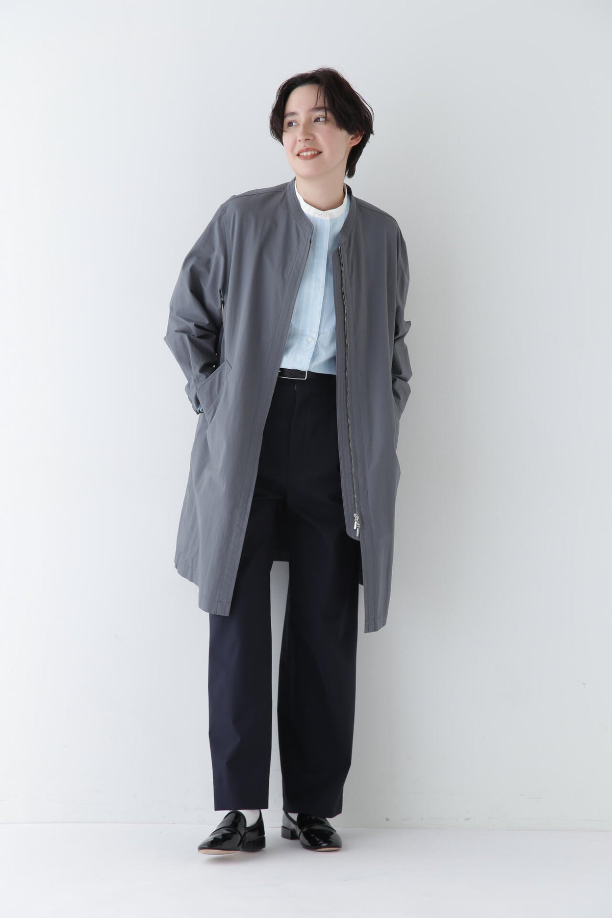 【WEB限定サイズ】Pレーヨン麻ポプリンマーベルトセミワイドパンツ